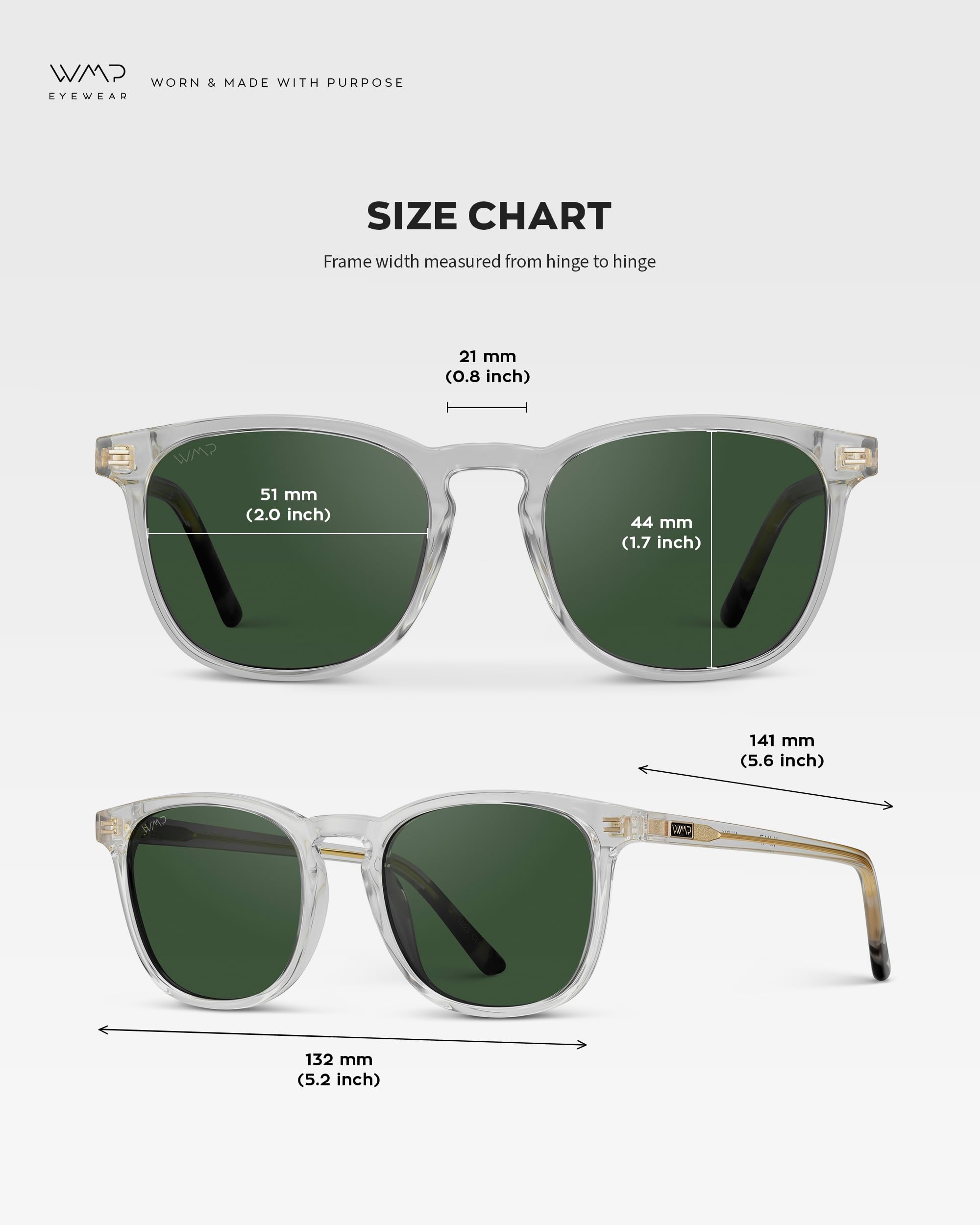 WMP Eyewear - Polarized Square Sunglasses for Men, UV Protection, Lightweight & Stylish - Perfect for Driving, Outdoor Sports & Beach Vacations