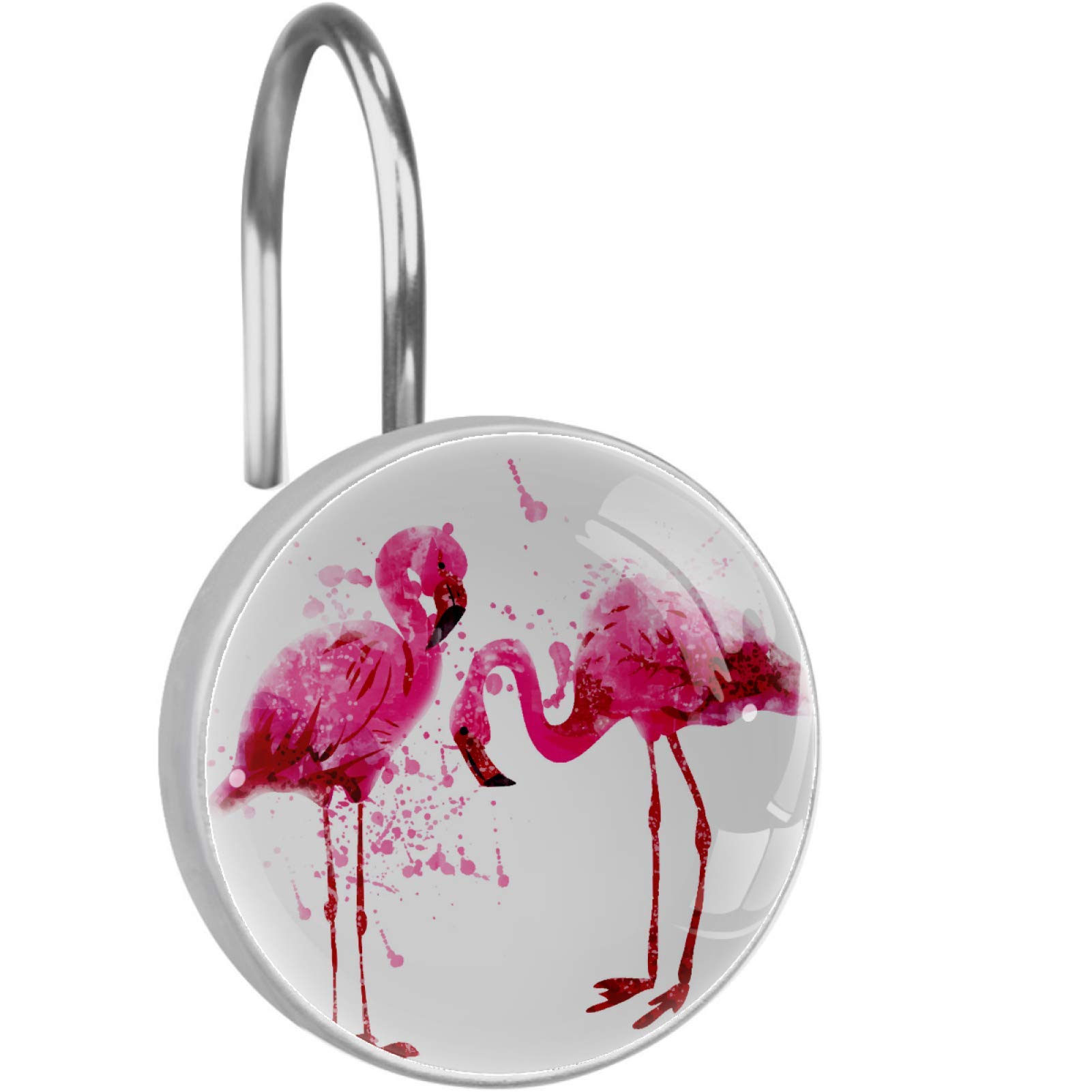 YATELI 12-Pack Pink Flamingo Shower Curtain Hooks - Rustproof Round Metal Rings for Bathroom Decor, Beach Theme, Tropical Home Accessories