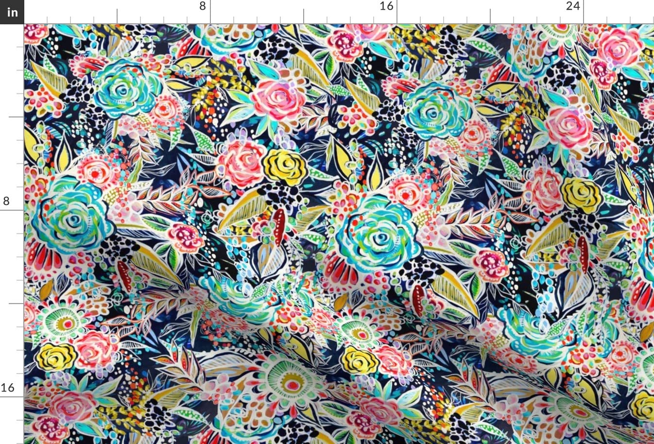 Night Flower Floral Abstract Printed Velvet Fabric - Spoonflower Upholstery & Apparel Material for Spring Nursery Decor, Home Decor & DIY Projects (Fat Quarter)