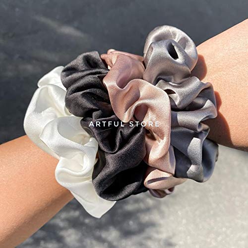 Luxury Satin Silk Hair Scrunchies - Soft Hair Ties for Women (Black, White, Gold, Silver) - Perfect for Everyday Wear, Work, and Special Occasions