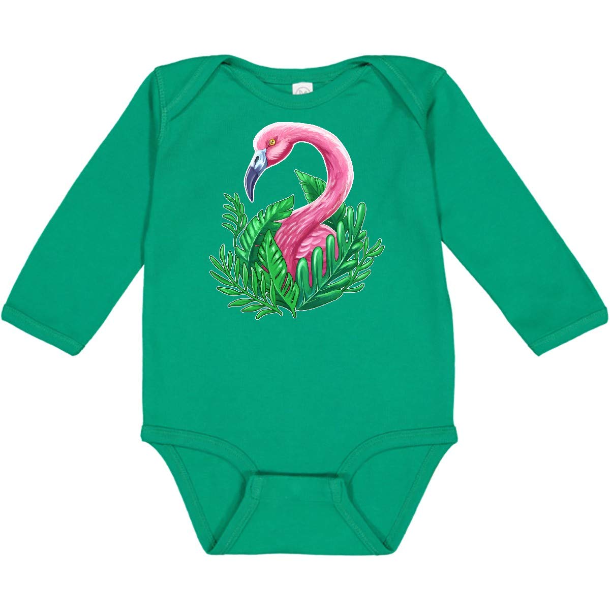 Inktastic Flamingo & Tropical Plants Long Sleeve Baby Bodysuit - Soft Cotton Onesie for Newborns, Infants - Perfect for Beach Vacations, Summer Outings & Photo Shoots