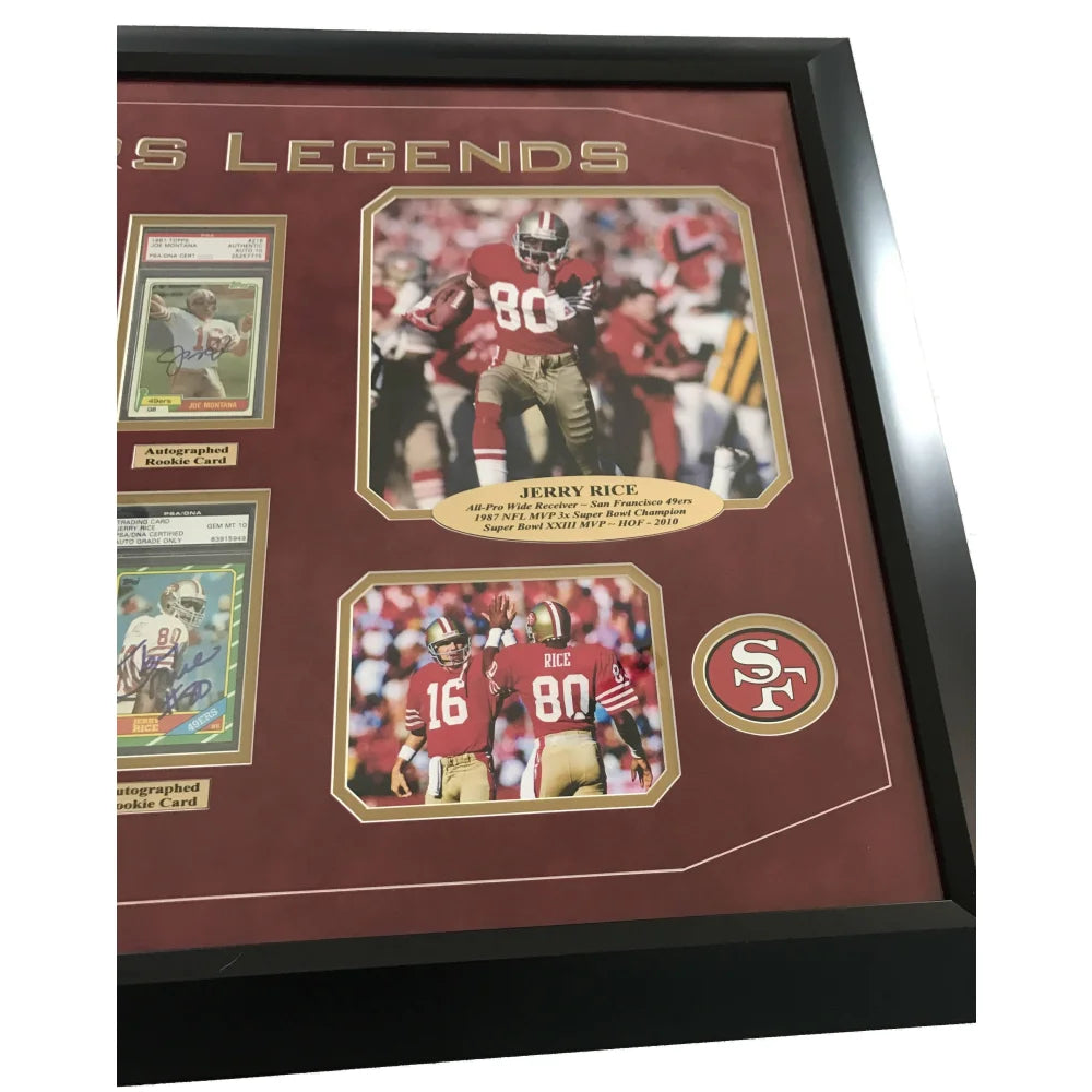Joe Montana & Jerry Rice Dual Signed Rookie Cards - PSA Gem 10 Autographed Framed Memorabilia - Perfect for 49ers Fans, Sports Collectors & Man Cave Decor