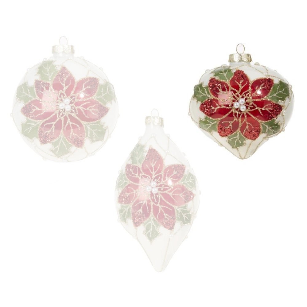 4 Pack Christmas Poinsettia Flower Ornaments - Holiday Decor for Tree, Wreath, Mantel & Home Decoration