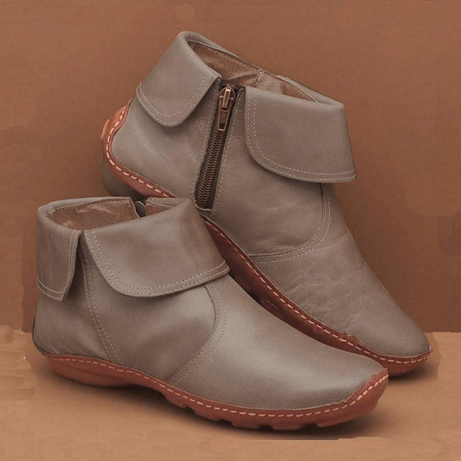 Women's Vintage Ankle Booties - Flat Heel Lace Up & Side Zip Fashion Boots with Arch Support | Perfect for Fall Outfits, Casual Wear & Office Looks