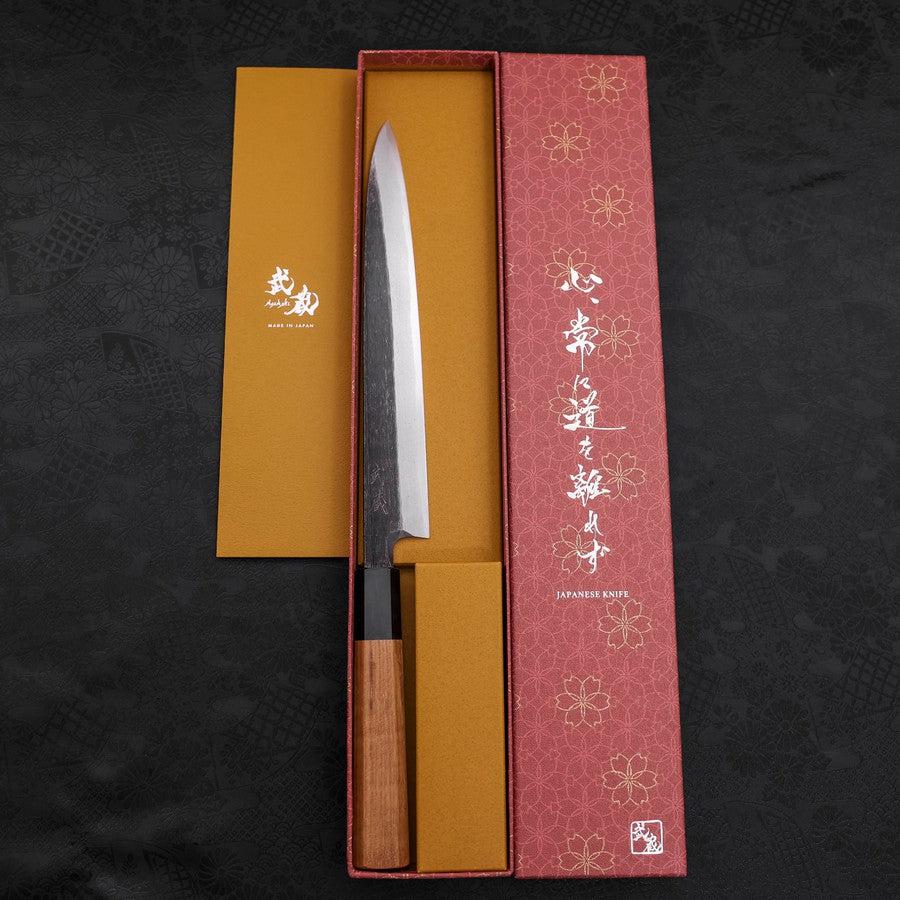 Premium Yanagiba Sushi Knife - White Steel #2 Kurouchi Finish with Buffalo Teak Handle (225mm) - Perfect for Sushi Chefs & Japanese Cuisine Lovers