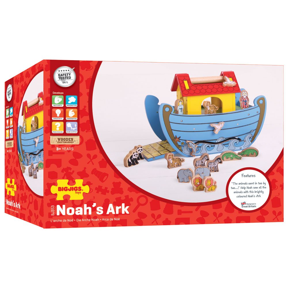 Bigjigs Toys Wooden Noah's Ark Playset - 35 Piece Animal Set with Wooden Boat for Kids Ages 3+ | Perfect for Biblical Storytelling, Pretend Play & Early Learning