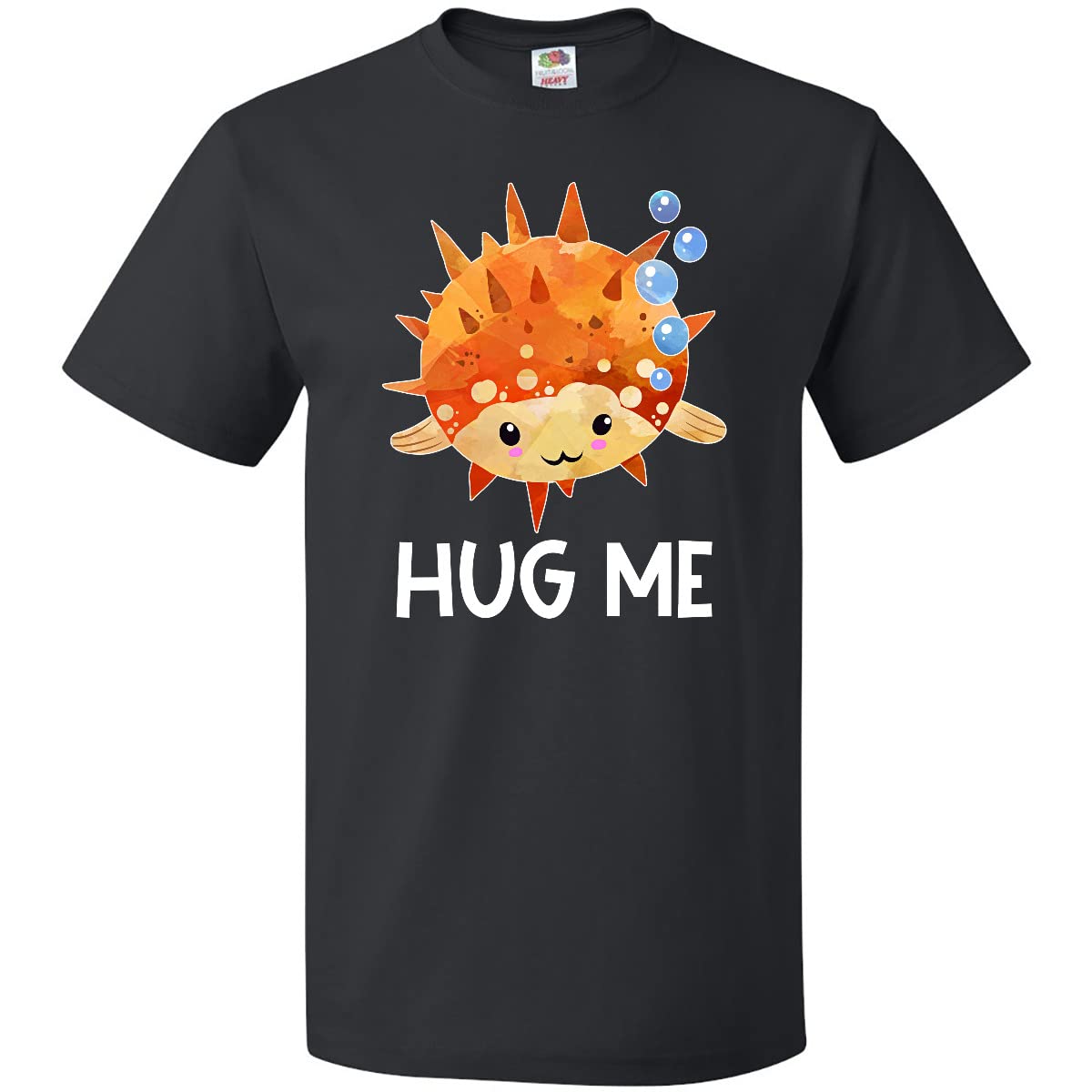 Inktastic Hug Me Cute Pufferfish with Bubbles Graphic T-Shirt - Funny Fish Lover Tee for Men & Women - Perfect for Beach Vacations, Aquarium Visits and Marine Life Enthusiasts