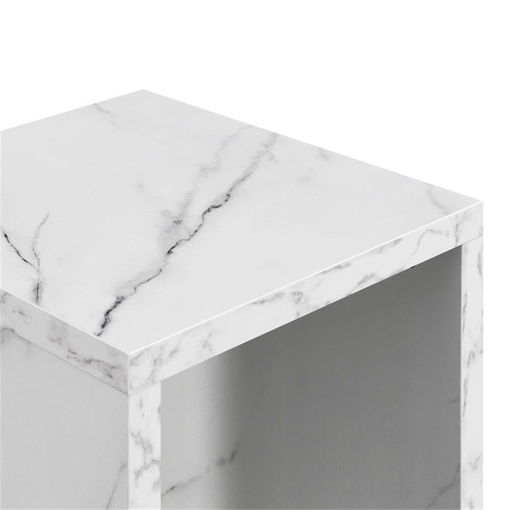 White Marble & Wood End Table with Shelf - Set of 2 Modern Side Tables for Living Room, Bedroom, or Office Decor