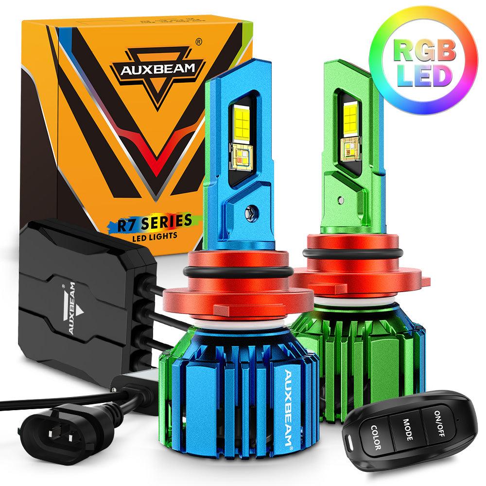 9006/HB4 RGB LED Headlight Bulbs - 70W 25000LM 6500K Cool White with Remote Control | DRL & Fog Lights for Cars, Trucks, SUVs | R7 Series 2-Pack | Perfect for Night Driving & Custom Lighting