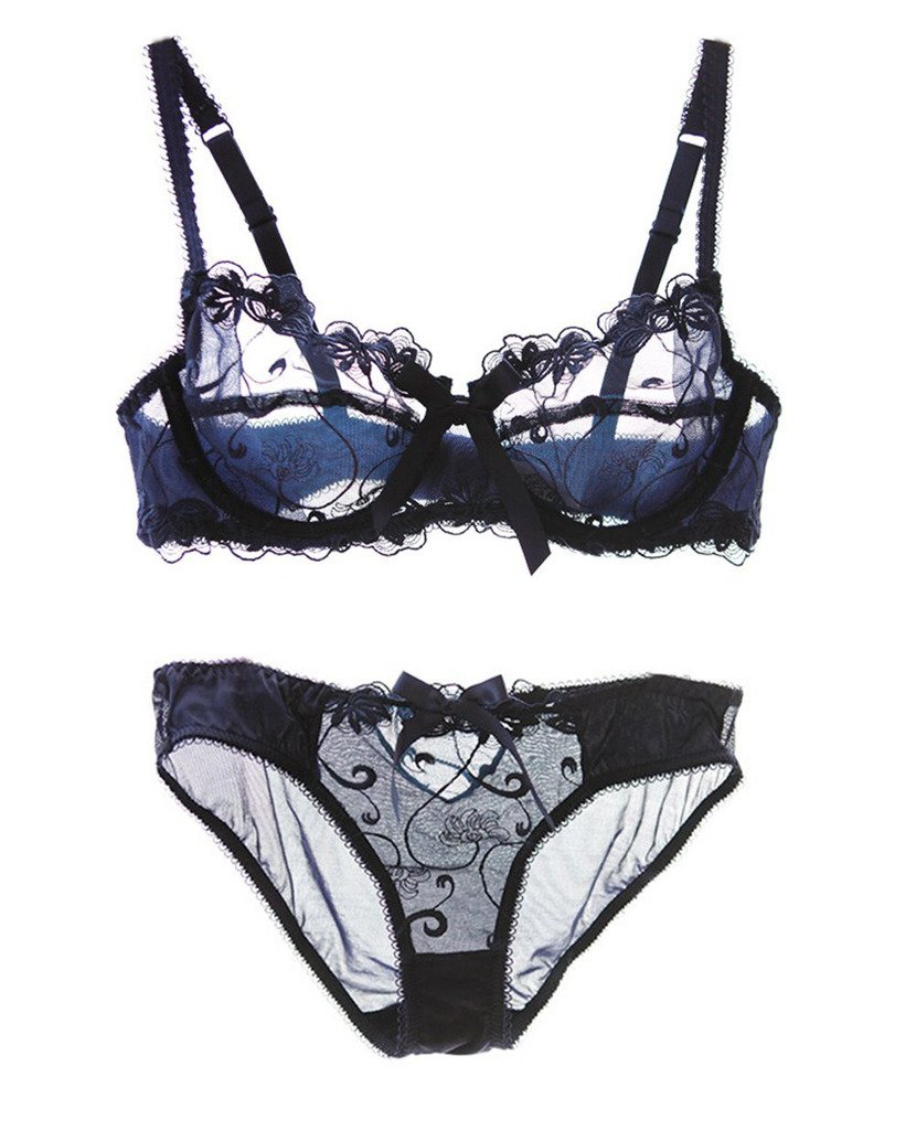 Sexy Lace Bra Set for Women - Sheer & Comfortable Underwear (Navy Blue, 38B) | Perfect for Date Nights & Special Occasions