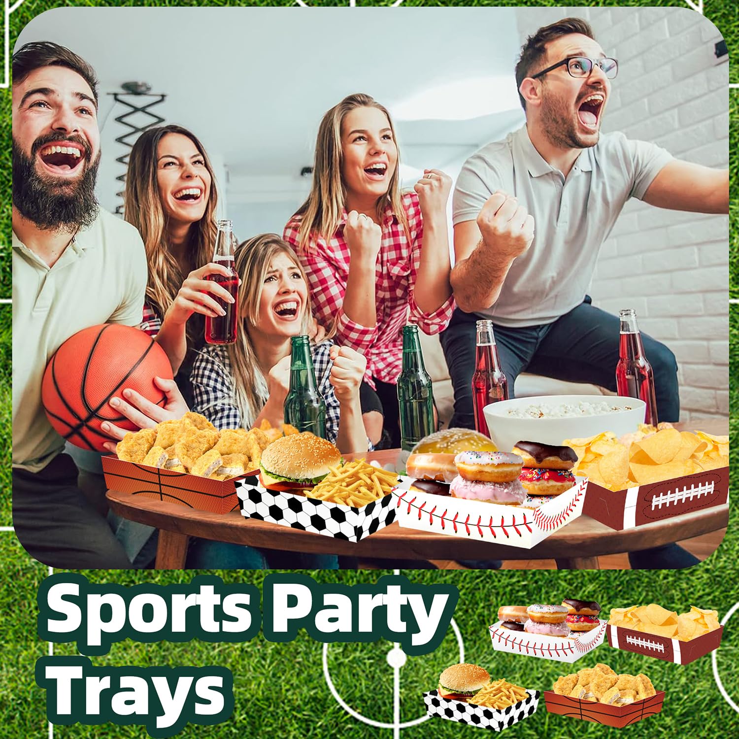 40PCS Sports Theme Party Supplies - Soccer Baseball Football Basketball Paper Plates & Food Trays for Birthday Decorations | Perfect for Kids Sports Themed Parties, Team Celebrations & Game Day Events