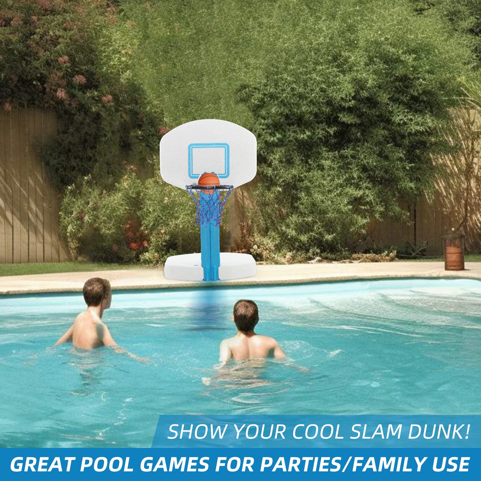 Blue Bay 2-in-1 Pool Basketball and Volleyball Set - Adjustable Inground Swimming Pool Hoop with Net for Family Fun, Outdoor Water Games, and Backyard Pool Party Activities