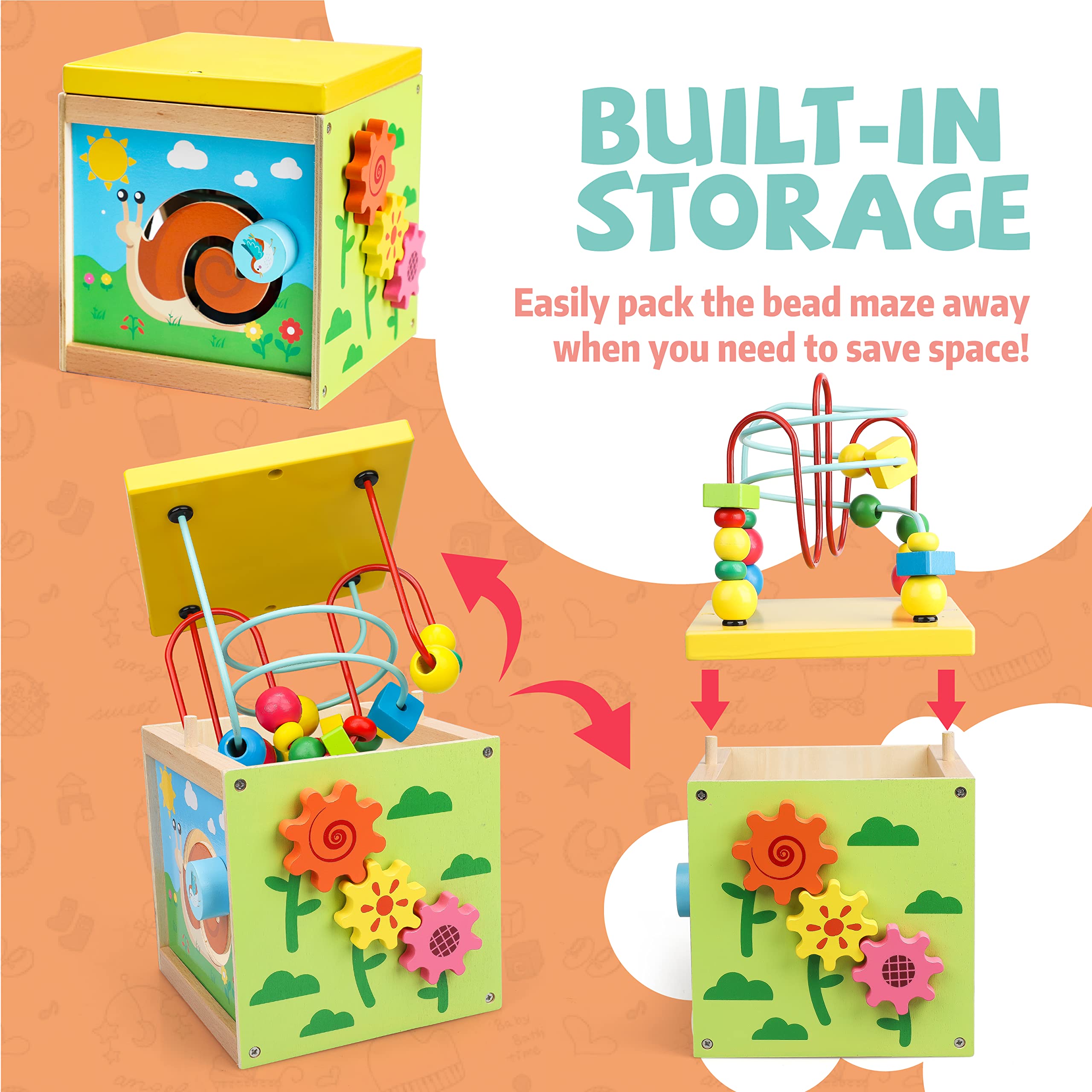 TOY Life Wooden Baby Activity Cube - Educational Learning Toy for Toddlers 1-3 Years Old with Bead Maze & Busy Cube | Montessori Toys for 1+ Year Old Boys & Girls | Perfect Gift for 9-10 Month Old Babies | Great for Early Childhood Development & Playtime Fun
