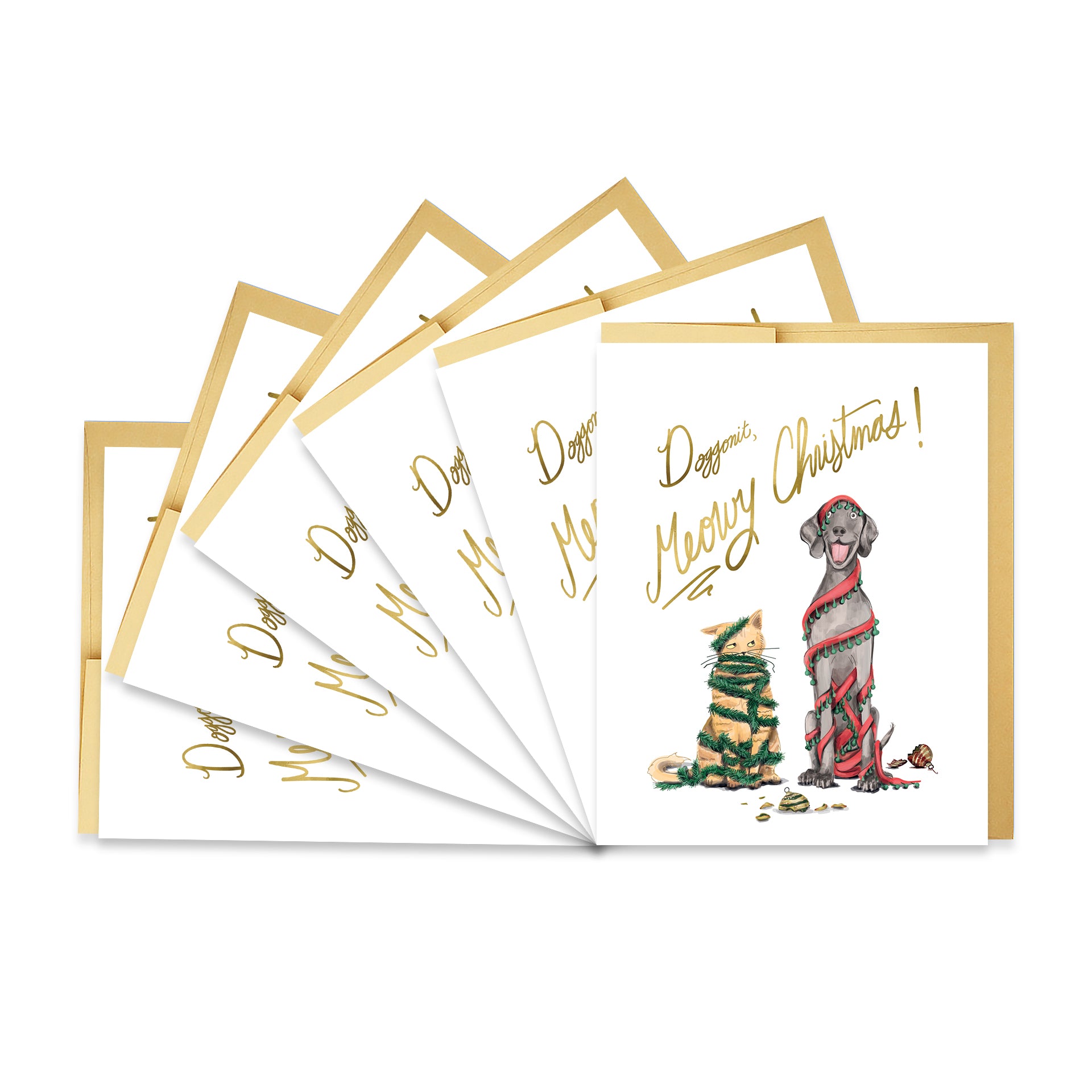 6-Piece Doggone It Meowy Christmas Holiday Greeting Card Set - Perfect for Pet Lovers, Christmas Gifts & Festive Celebrations