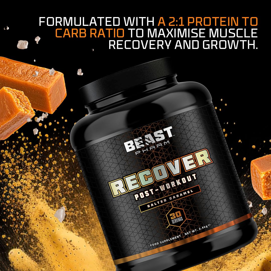 Beast Pharm Recover Post Workout Supplement 5.3lb (Salted Caramel Flavor) - Muscle Recovery & Protein Powder for Athletes & Bodybuilders After Training
