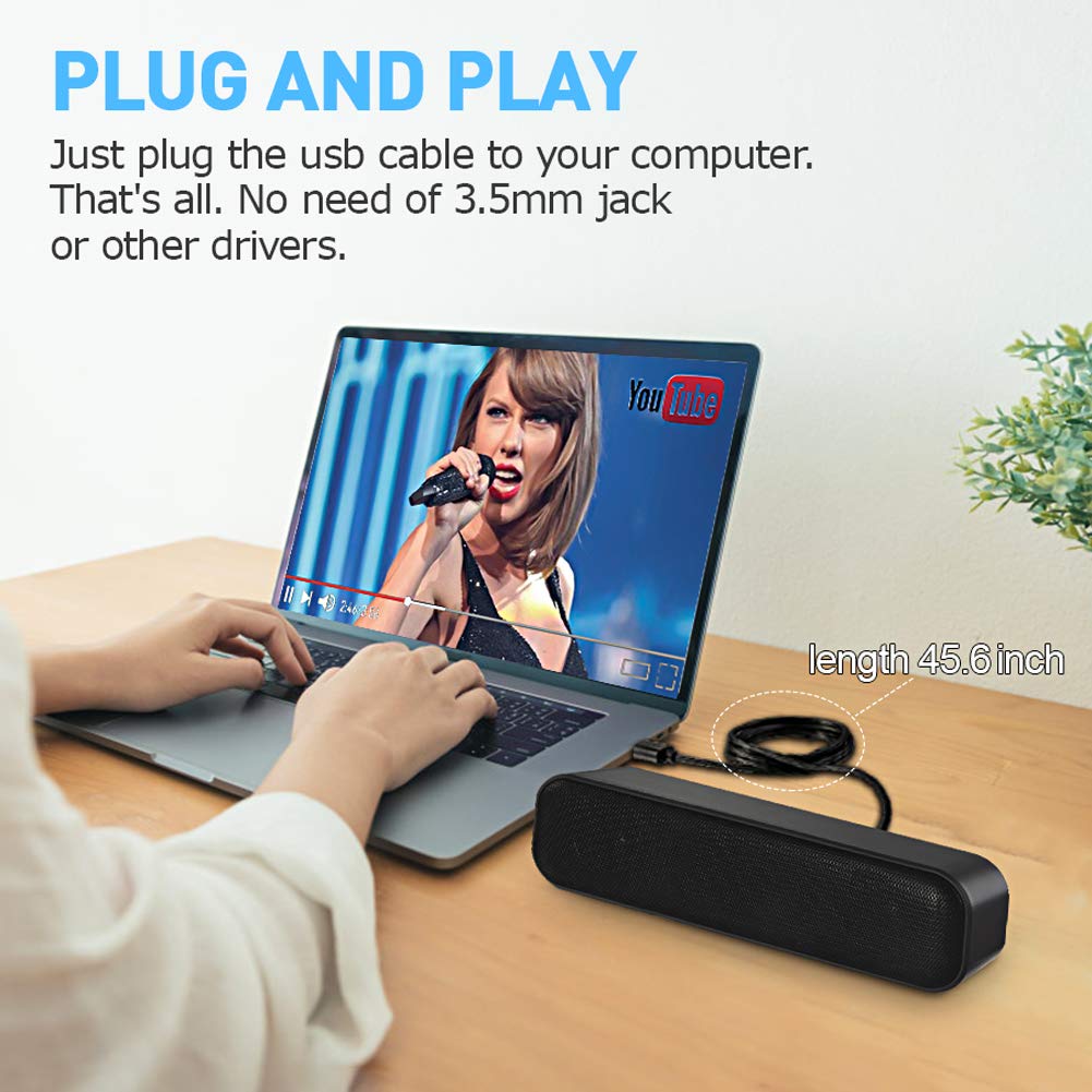 ZETIY USB Computer Speaker - Mini Soundbar for PC & Mac, Plug & Play for Home/Office