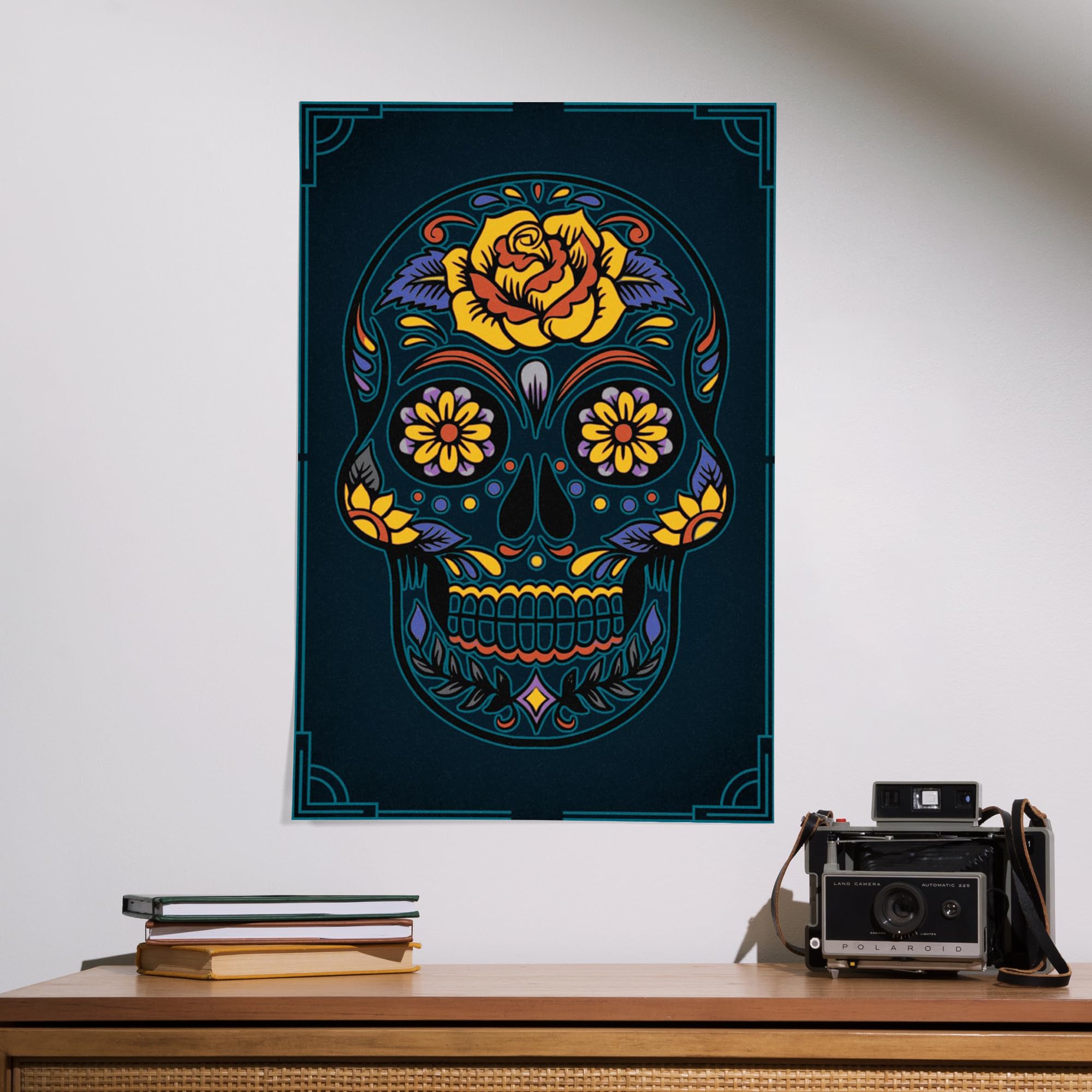 Lantern Press 16x24 Inch Giclee Art Print Wall Decor - Sugar Skull Navy Blue - Perfect for Home, Office & Gallery Decor
