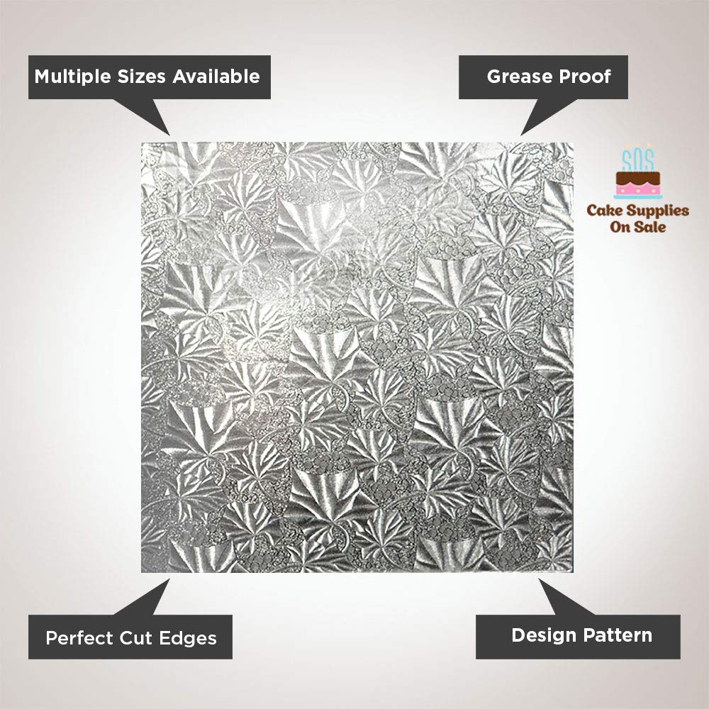 14 Inch Silver Square Sturdy Cake Display Boards - 1/2 Inch Thick (6 Pack) - Perfect for Wedding Cakes, Birthday Cakes & Dessert Displays
