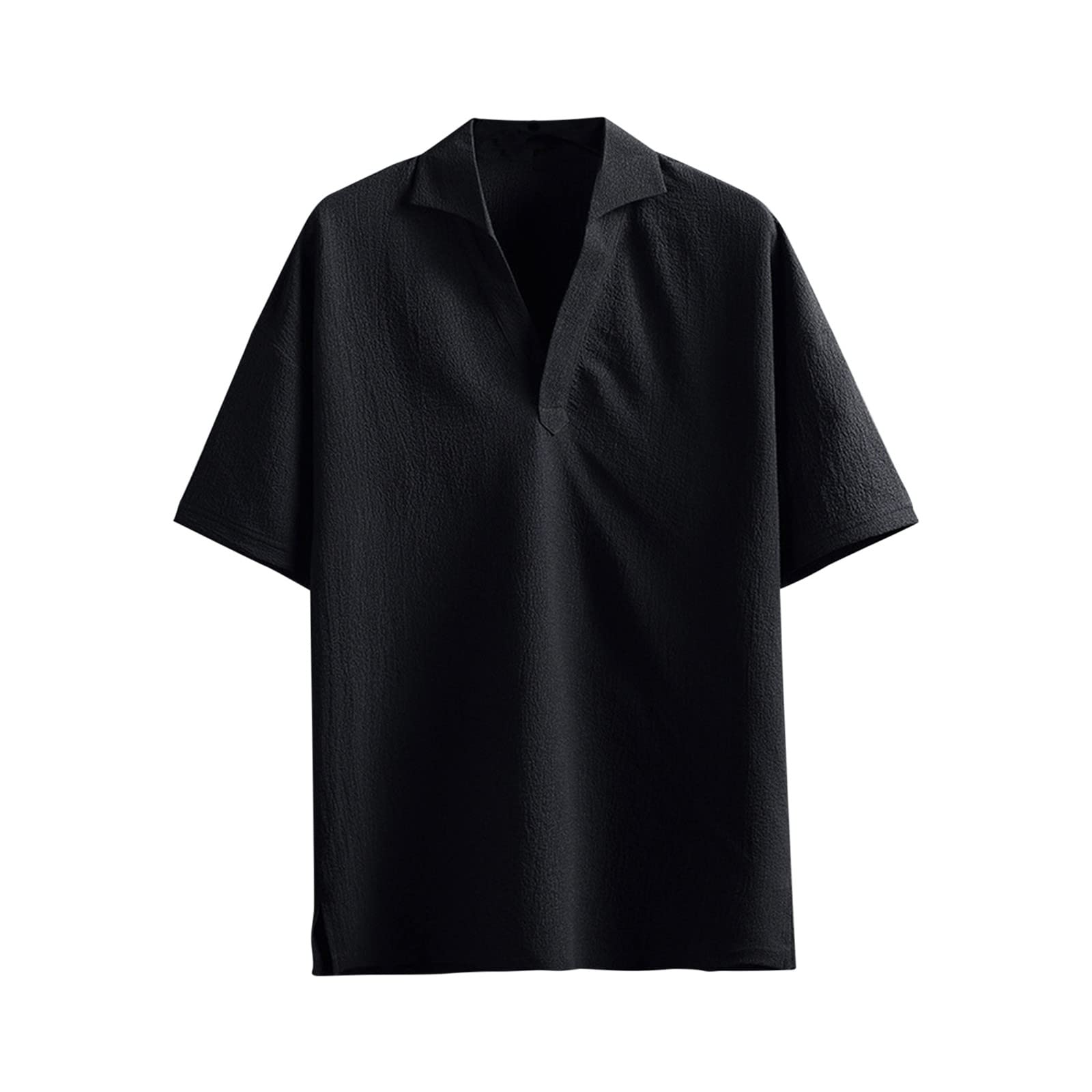 Men's Trendy Cotton Linen Short-Sleeve V-Neck T-Shirt - Breathable Loose Fit Casual Solid Color Top for Summer Outdoor Activities & Beach Wear