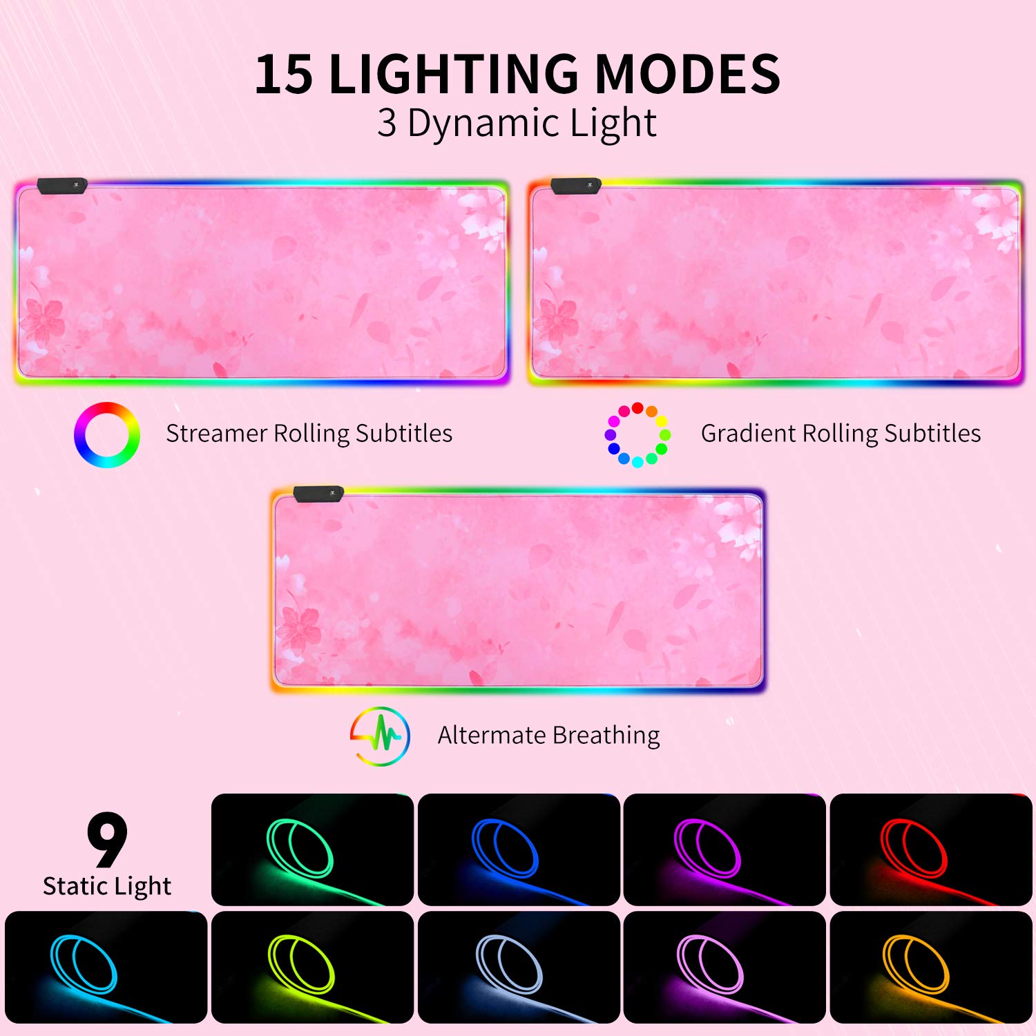 RGB Gaming Mouse Pad with 12 LED Lighting Modes - Large 31.5x11.8 Inch Non-Slip Rubber Base Desk Mat for PC Gaming, Keyboard & Mouse - Perfect for Esports, Streaming & Office Work (Pink)