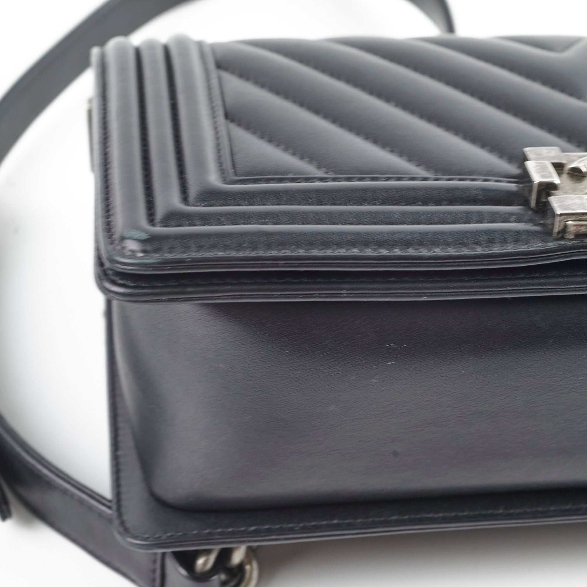 Chanel Old Medium Boy Bag Chevron Lambskin Leather Black Crossbody Purse - Perfect for Evening Events, Date Nights & Luxury Fashion Accessories