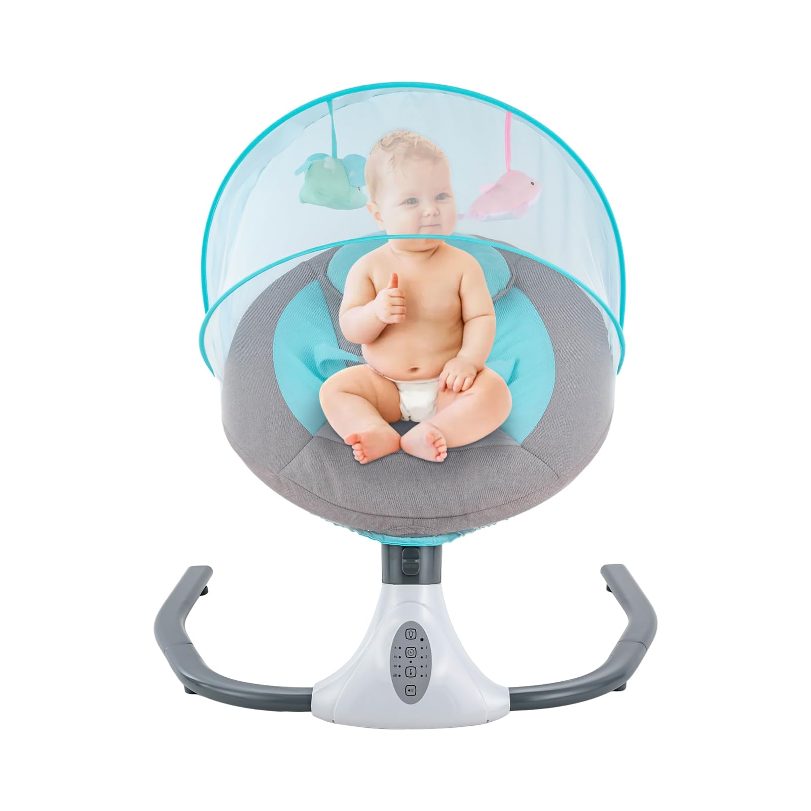 Electric Baby Bouncer Swing with Bluetooth Music & Remote Control - 4-Speed Adjustable Infant Rocking Chair for Newborns 0-12 Months (Up to 39.7lbs) - Blue Musical Sleeping Basket for Nursery, Bedroom & Travel