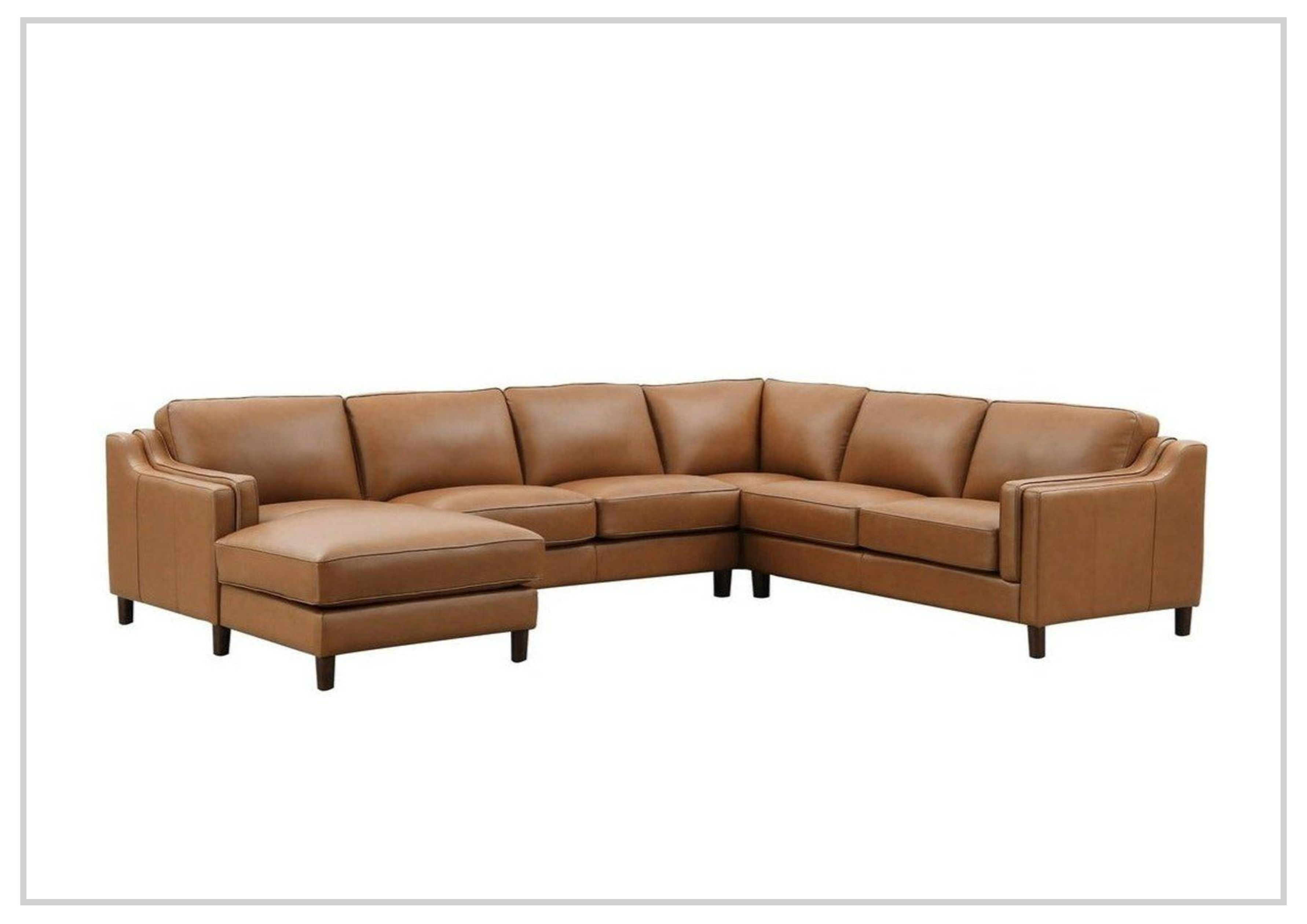 Hydeline Bella Brown Leather U-Shaped Sectional Sofa with Reversible Chaise - Modern L-Shaped Couch for Living Room, Family Room & Home Theater