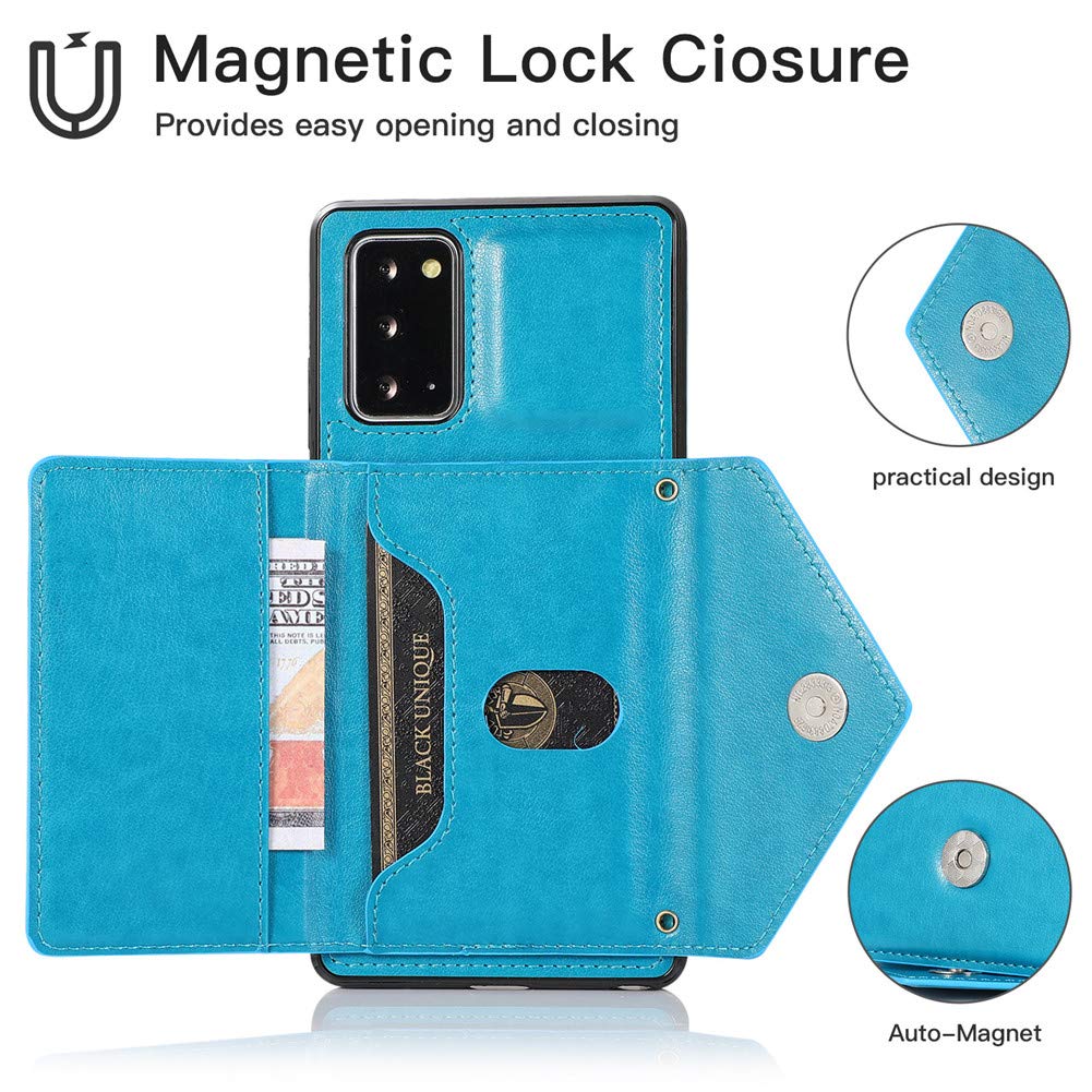 Leather Wallet Case for Samsung Galaxy S20 FE - Magnetic Flip Cover with Card Holder, Wrist Strap & Kickstand | Shockproof Protective Phone Case (Blue) | Perfect for Travel, Work & Everyday Use