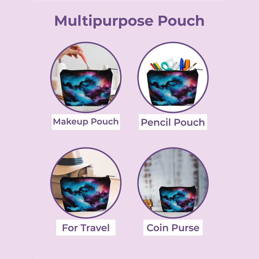 Crazyify Printed Makeup Pouch Set of 2 - Waterproof Cosmetic Bag for Women, Travel Toiletry Organizer, Multi-Purpose Utility Pouch | Perfect for Travel, Gym, Beach & Daily Essentials Storage