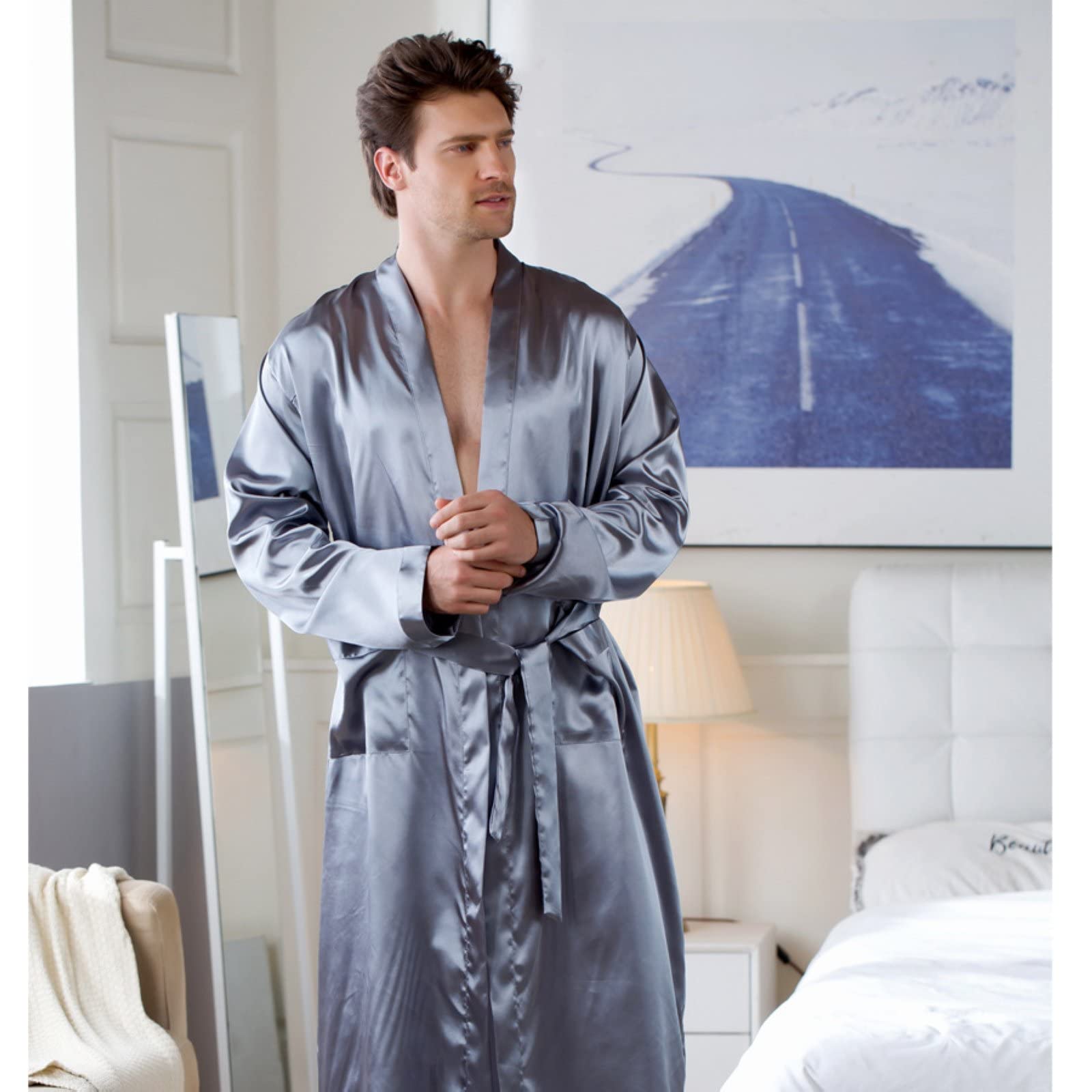 Men's Silk-Like Long Cardigan Pajama Set - Lightweight & Breathable Sleepwear for Home & Lounge - Perfect for Relaxing, Sleeping & Comfort Wear