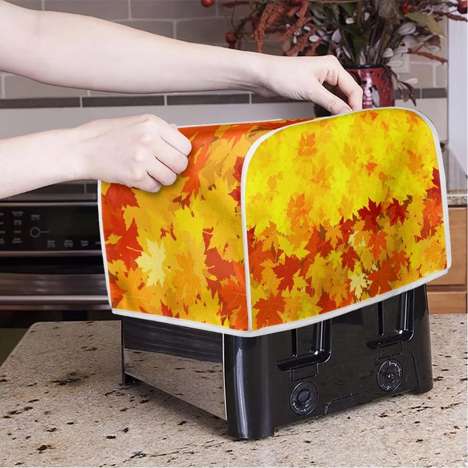 4 Slice Fall Maple Toaster Cover - Anti-Fingerprint Dustproof Kitchen Accessory for Most Standard Toasters | Thanksgiving Decor & Women's Gift Idea | Perfect for Cozy Autumn Breakfasts & Holiday Gatherings