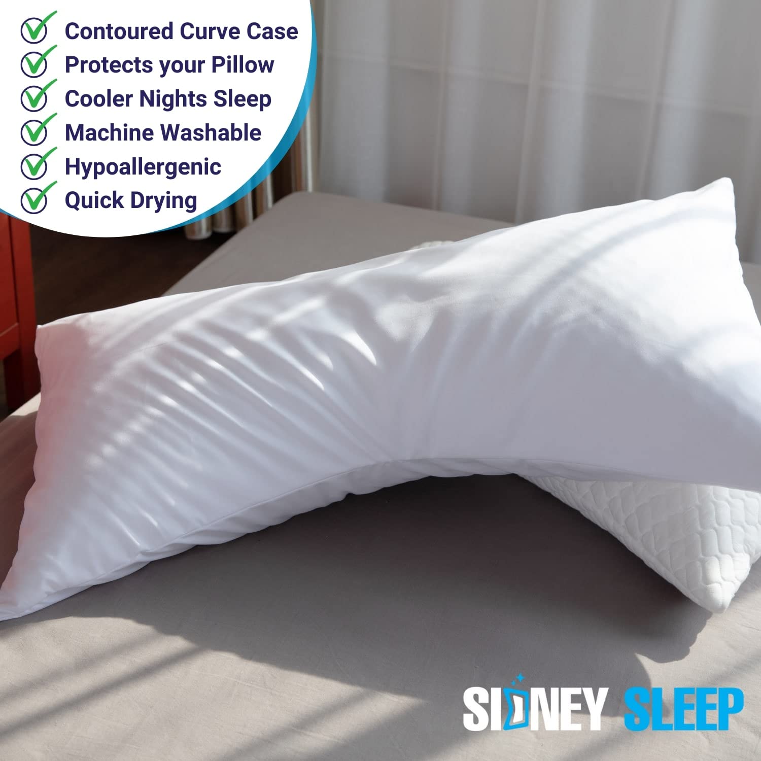 Sidney Sleep Curved Pillow Covers - 20x30 Inches Queen Size with Full Length Zipper - Ultra Soft Brushed Microfiber for Side Sleepers - Fade & Shrink Resistant - Breathable Grey Pillowcase - Perfect for Back Pain Relief & Neck Support While Sleeping