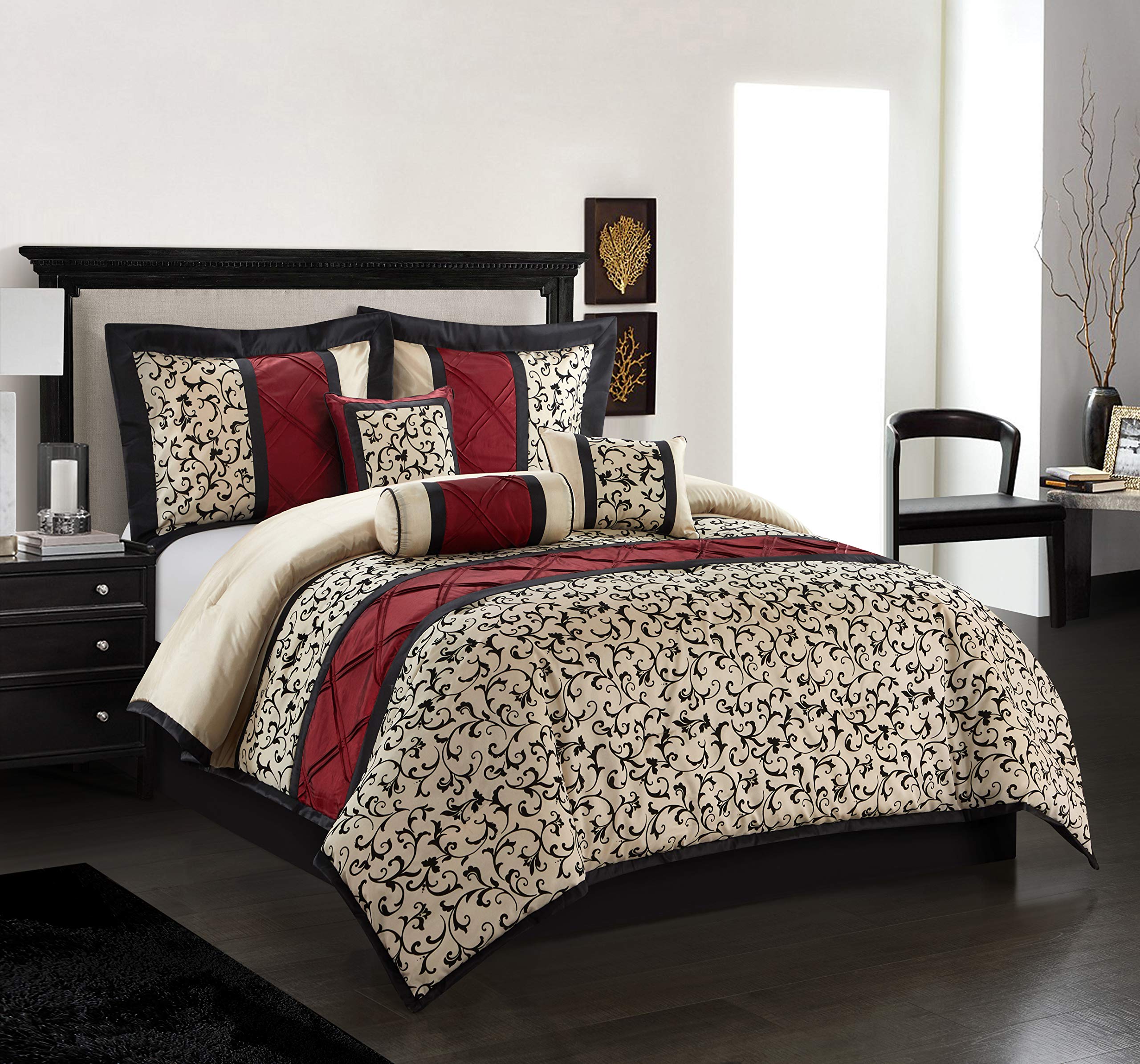 Stratford Park Beige and Black 7-Piece Comforter Set - Queen Size Ultra-Soft Bedding Collection | Luxury Bedroom Decor for Modern Homes