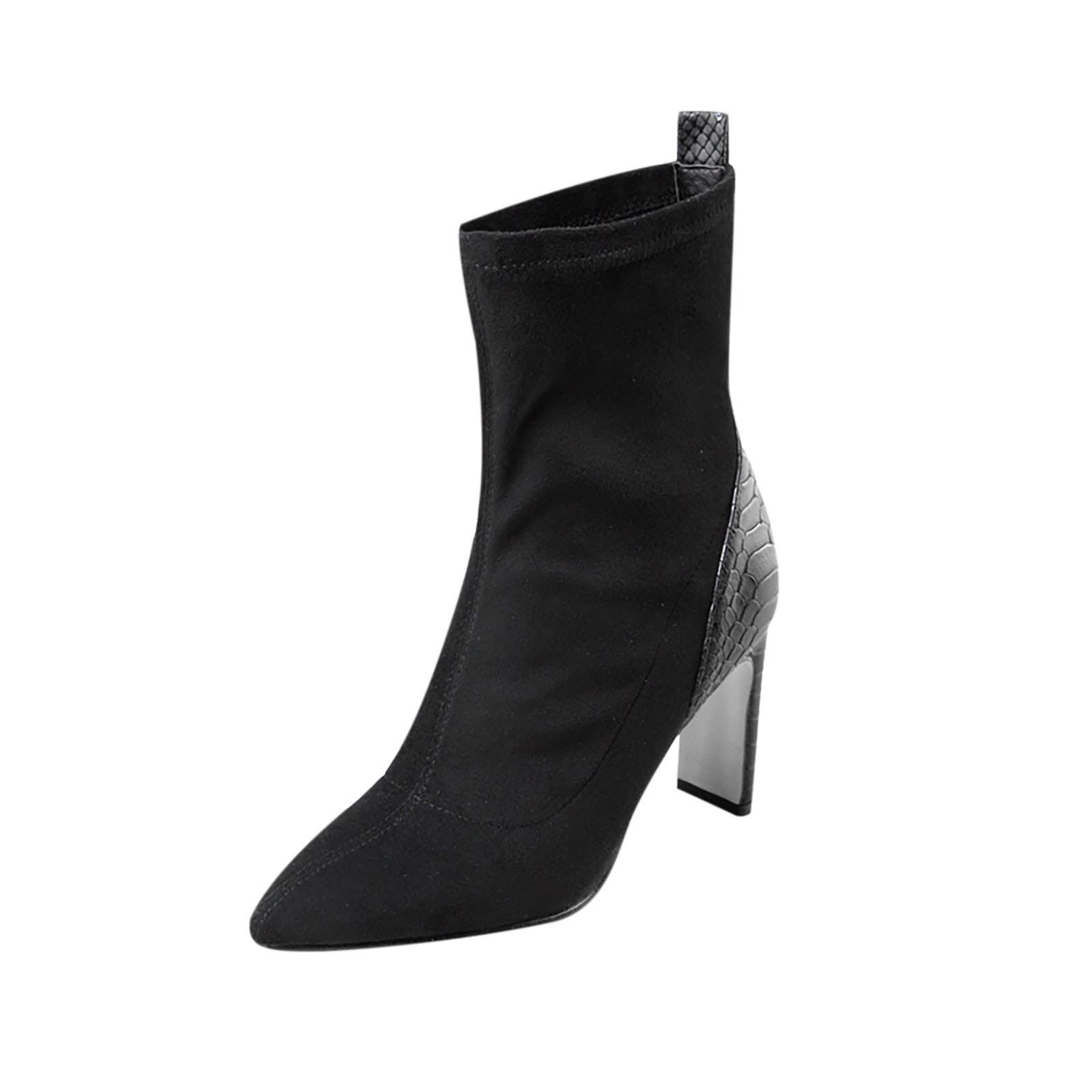 ESULOMP Women's Fashion Ankle Boots British Style Pointed Toe Snake Print Zipper Boots with Thick Heel - Perfect for Office, Party & Night Out