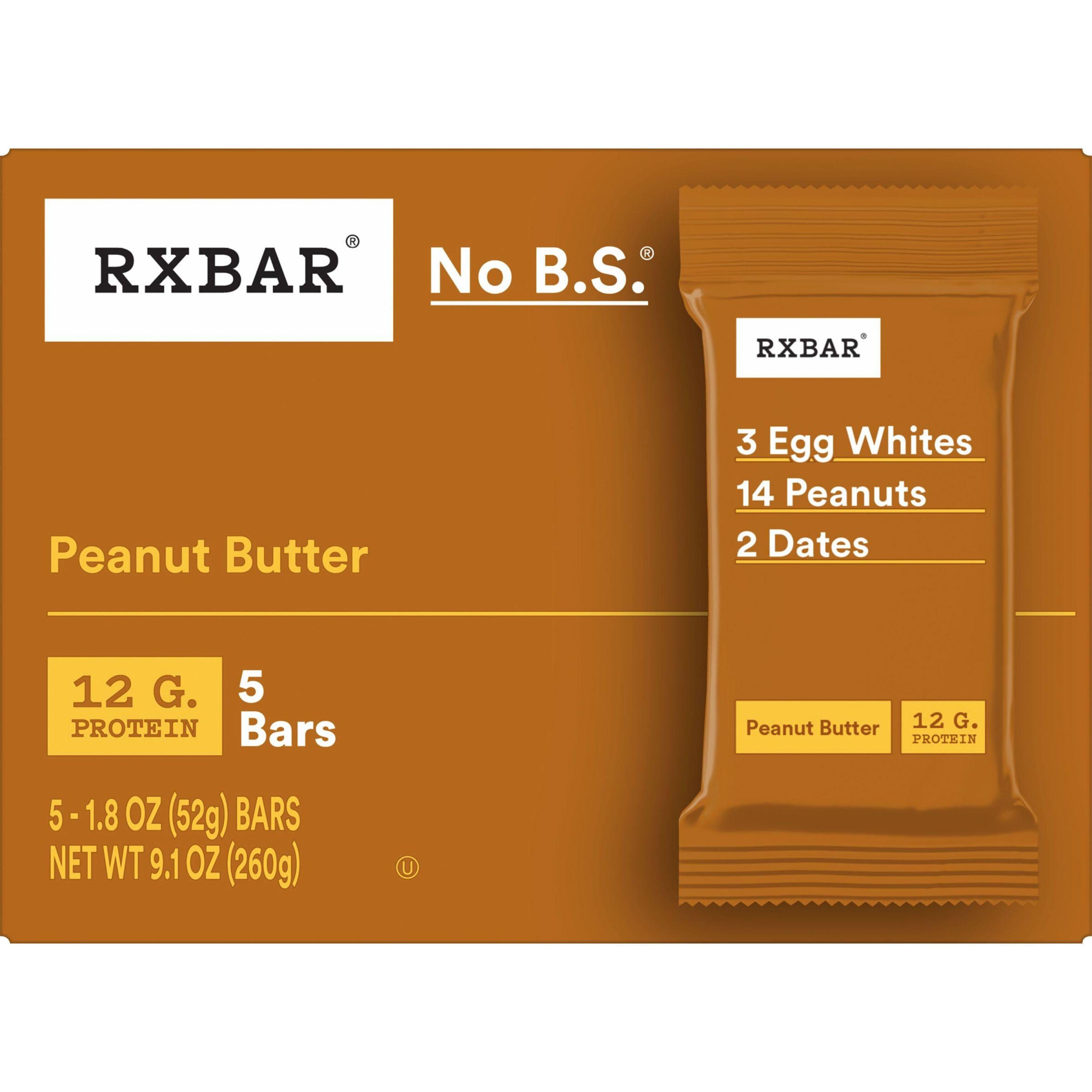 RXBAR Protein Bars - Peanut Butter Flavor, 9.15oz Box (5 Bars) | High Protein Snacks for Workout Recovery, Healthy On-the-Go Breakfast & Office Snacks