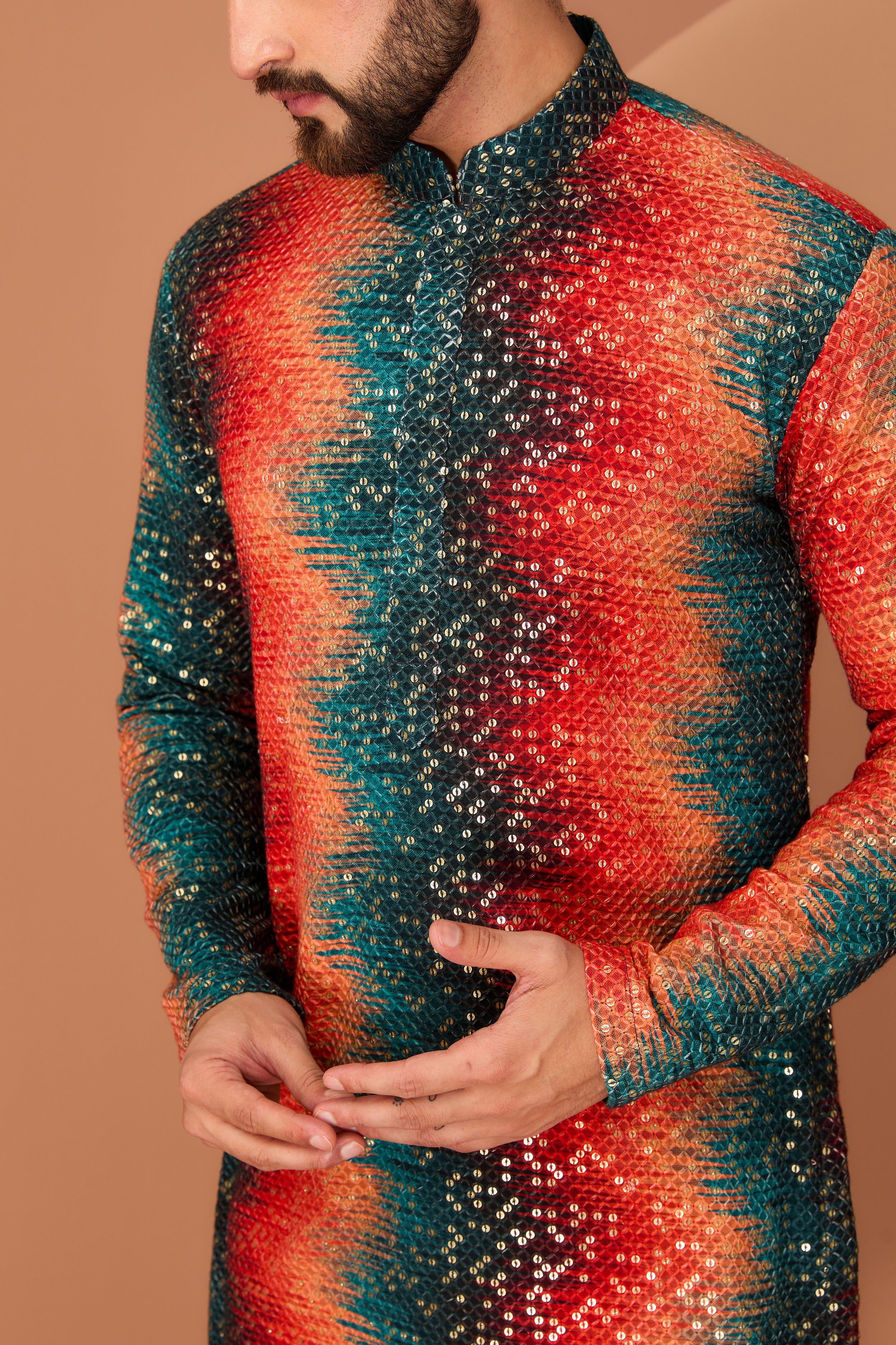 Stylish Orange and Teal Sequin Kurta for Women | Elegant Indian Party Wear | Perfect for Festivals, Weddings, and Special Occasions