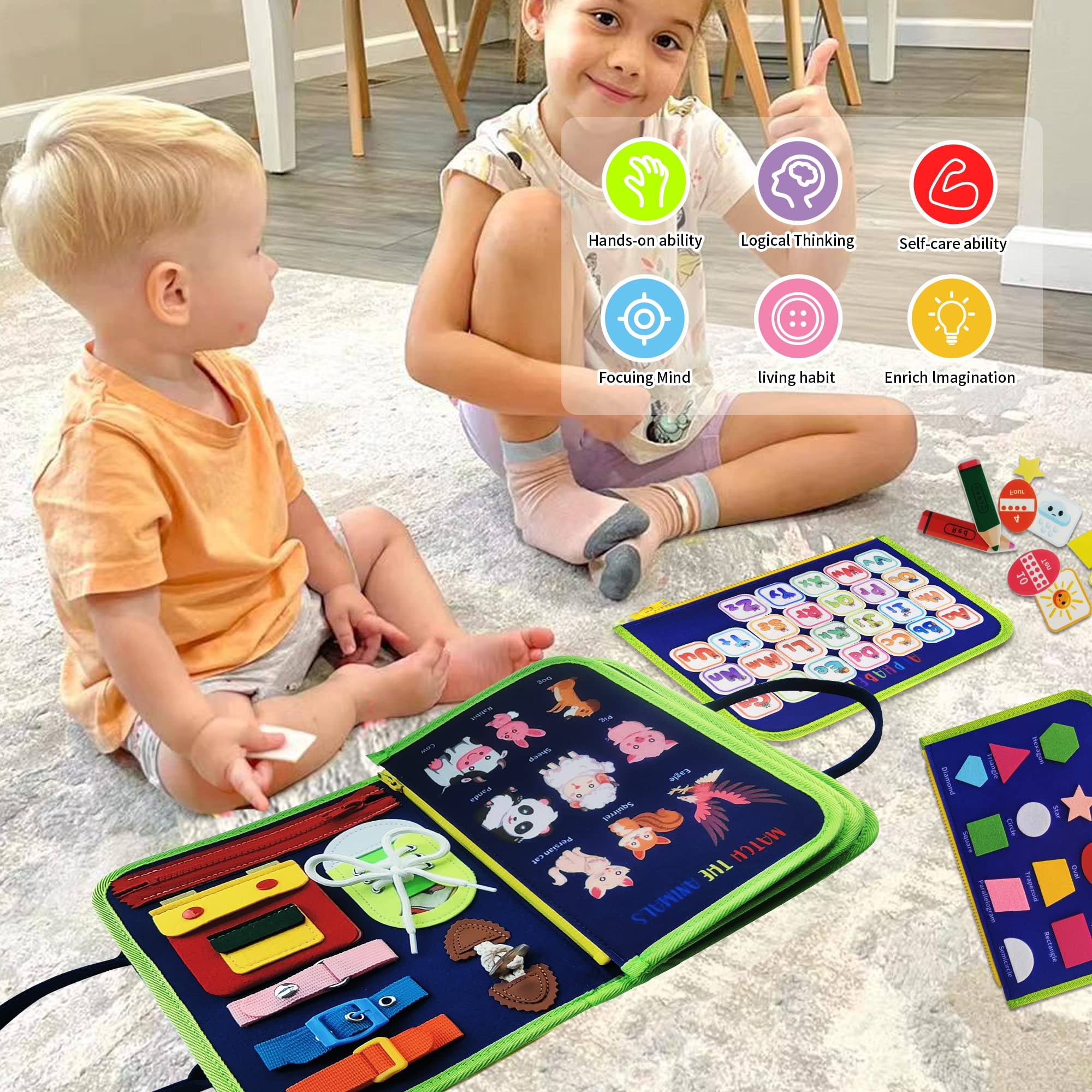 TenFans Busy Board - Montessori Sensory Toy for Toddlers Ages 1-3 - Fine Motor Skills Learning Toy for Boys & Girls - Autism Educational Toy - Perfect Gift for Preschool Learning & Travel Activities