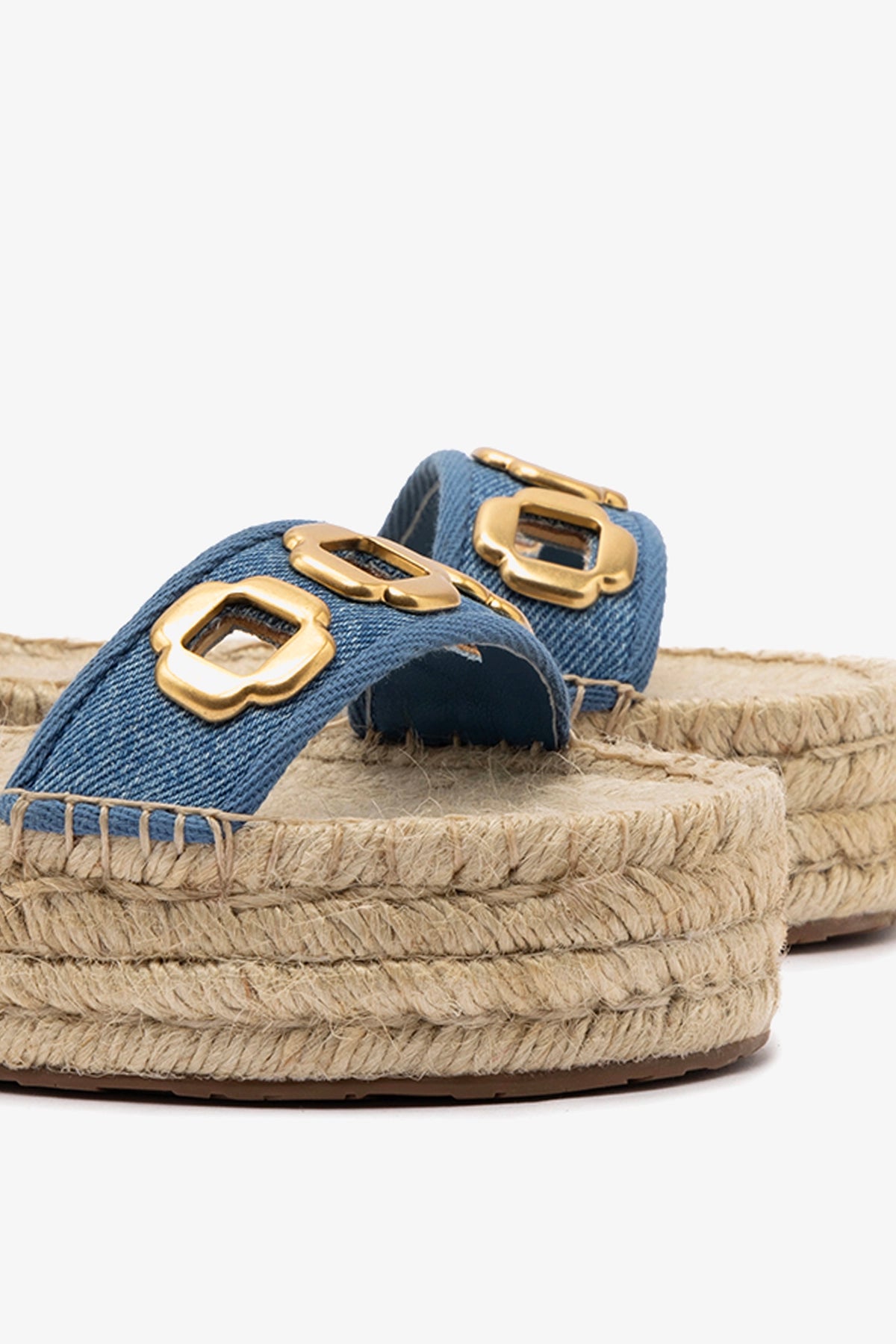 Blue Stonewashed Denim Milan Espadrille Flatform Sandals - Comfortable Summer Wedges for Women, Beach Vacation & Casual Outfits