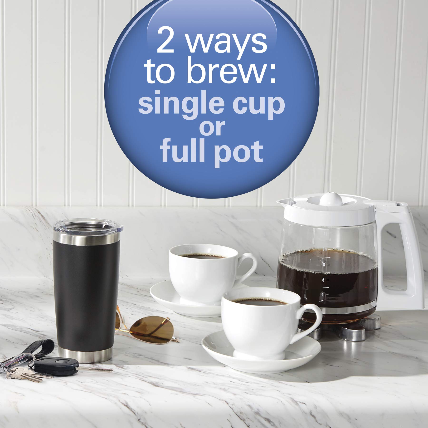Hamilton Beach 49933 2-Way 12 Cup Programmable Drip Coffee Maker & Single Serve Machine with Glass Carafe - Auto Pause & Pour - White - Perfect for Home, Office & Entertaining