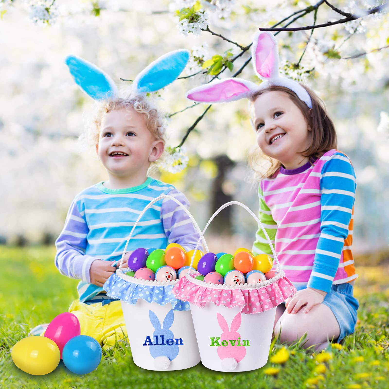 Jocidea Personalized Easter Basket for Kids - Customized Pink Easter Basket Bucket with Toys, Perfect for Easter Basket Stuffers & Toddler Gifts | Great for Easter Egg Hunts, Party Favors & Holiday Decorations