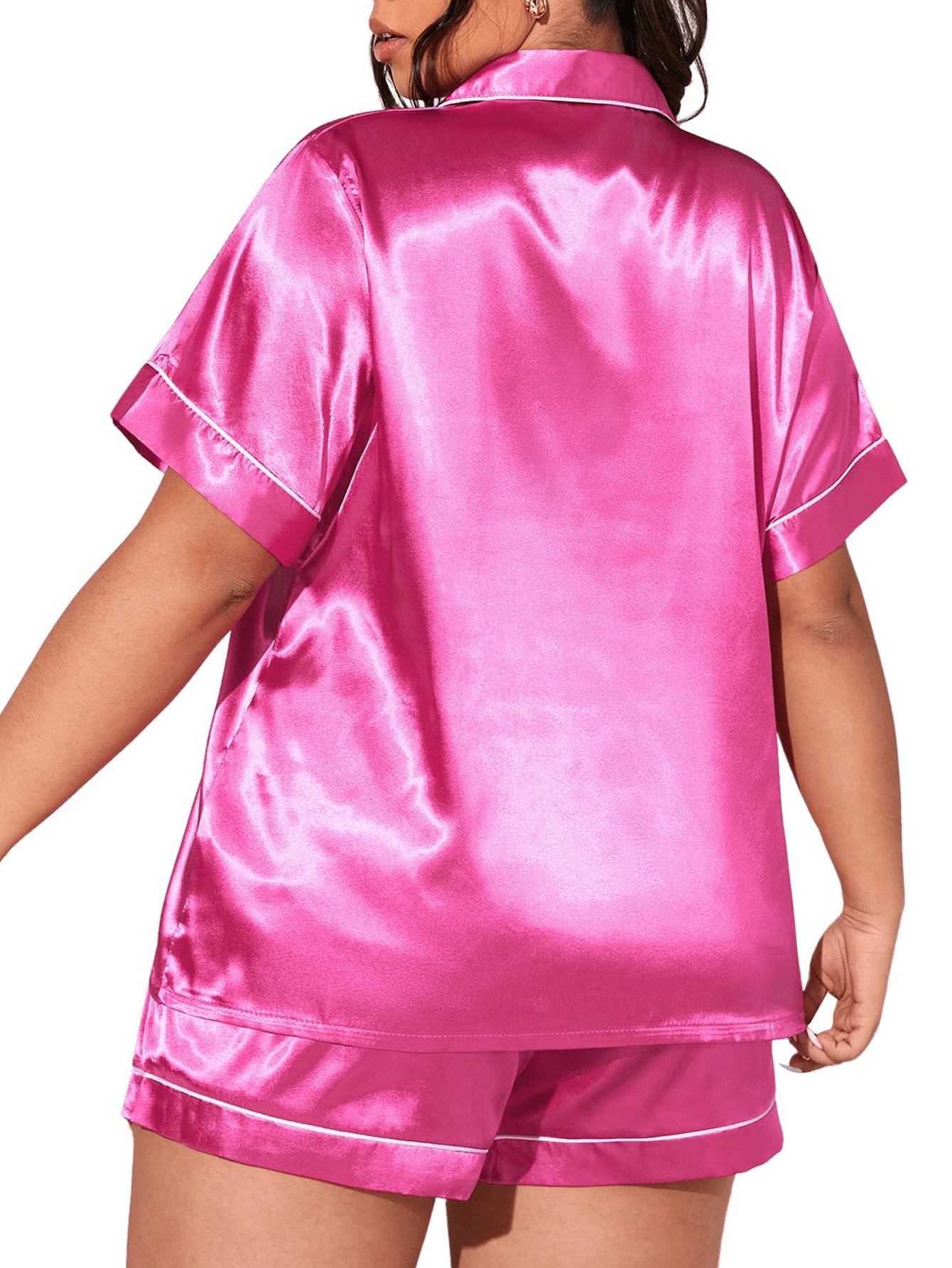 WDIRARA Women's Plus Size Satin Pajama Set - Short Sleeve Shirt & Shorts for Comfortable Sleepwear | Perfect for Nightwear, Lounging, and Relaxing at Home