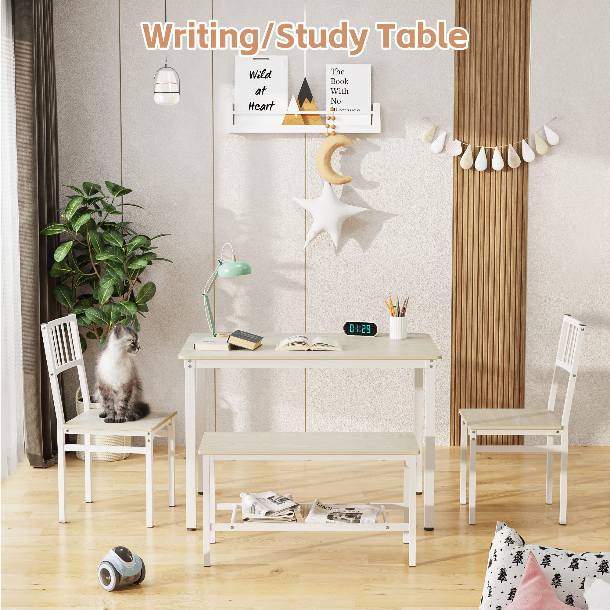 Teraves 4-Piece Dining Table Set with 2 Chairs & Bench - 43
