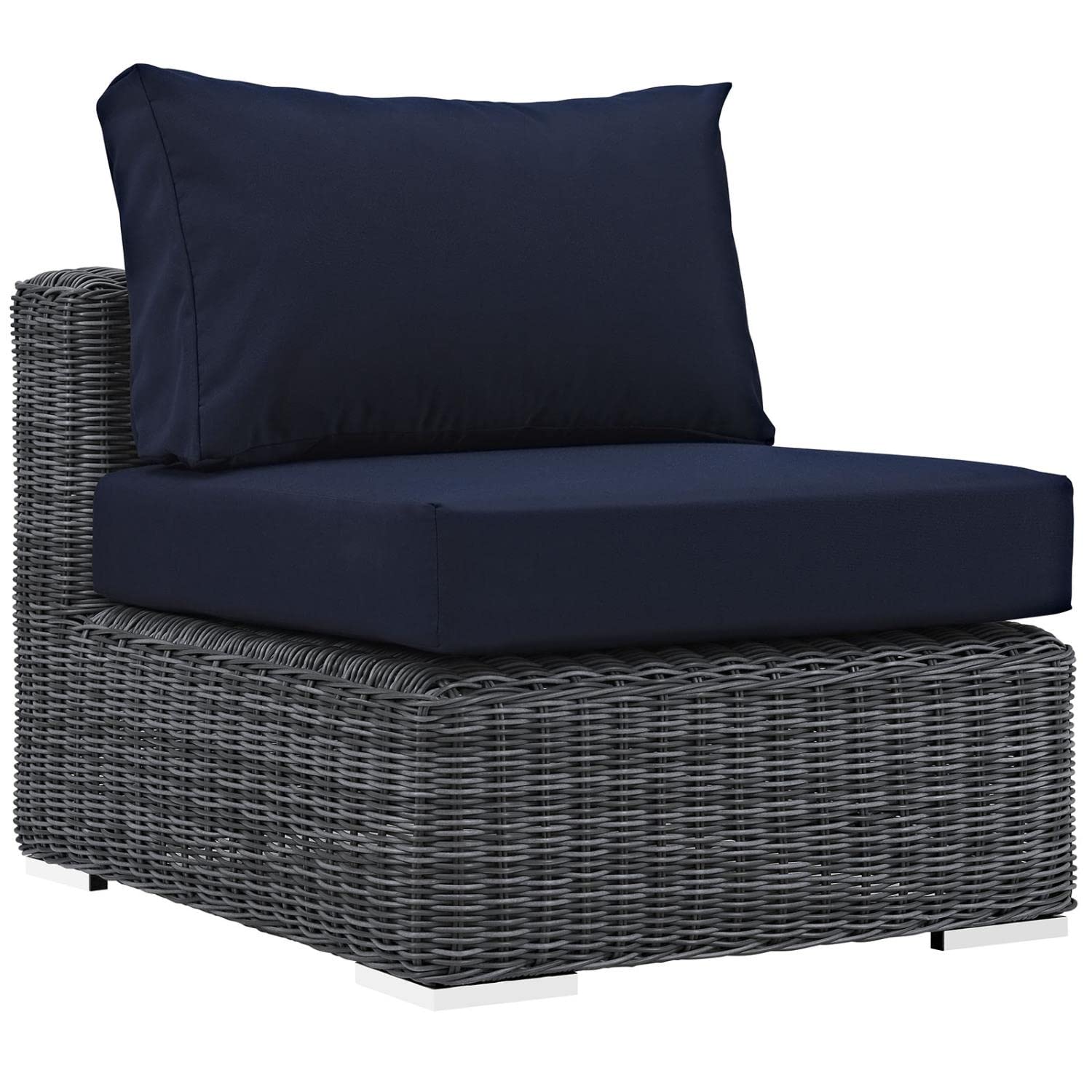 Modway Summon 5-Piece Outdoor Patio Sectional Set with Sunbrella Cushions in Navy Canvas - Perfect for Backyard, Poolside & Garden Relaxation