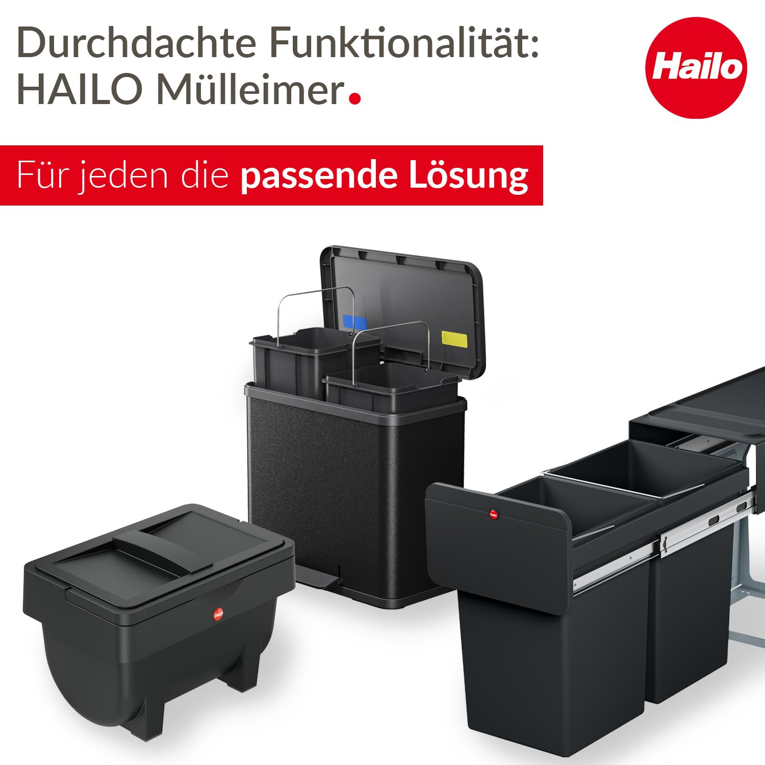 Hailo Big Box Swing Waste Bin - 35L Silver Trash Can for Kitchen, Office, Bathroom & Home - Durable & Stylish Garbage Bin with Lid