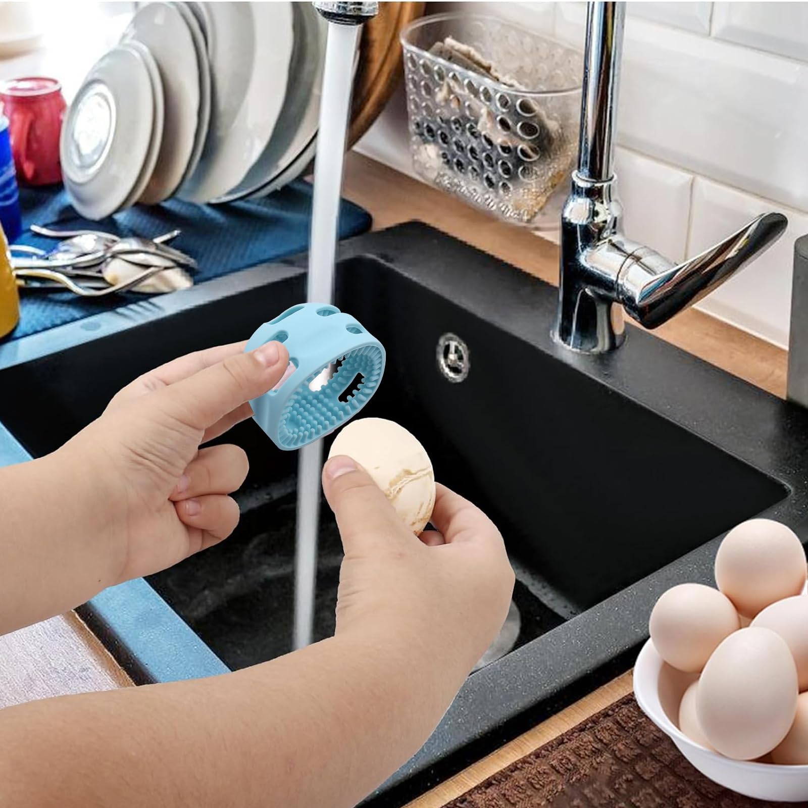 2 Pack Egg Washer & 2 Pack Silicone Dish Scrubber Set - Reusable Egg Cleaner for Fresh Eggs, Non-Scratch Kitchen Sponges for Dishes - Perfect for Washing Farm Fresh Eggs, Cleaning Delicate Cookware & Everyday Dishwashing