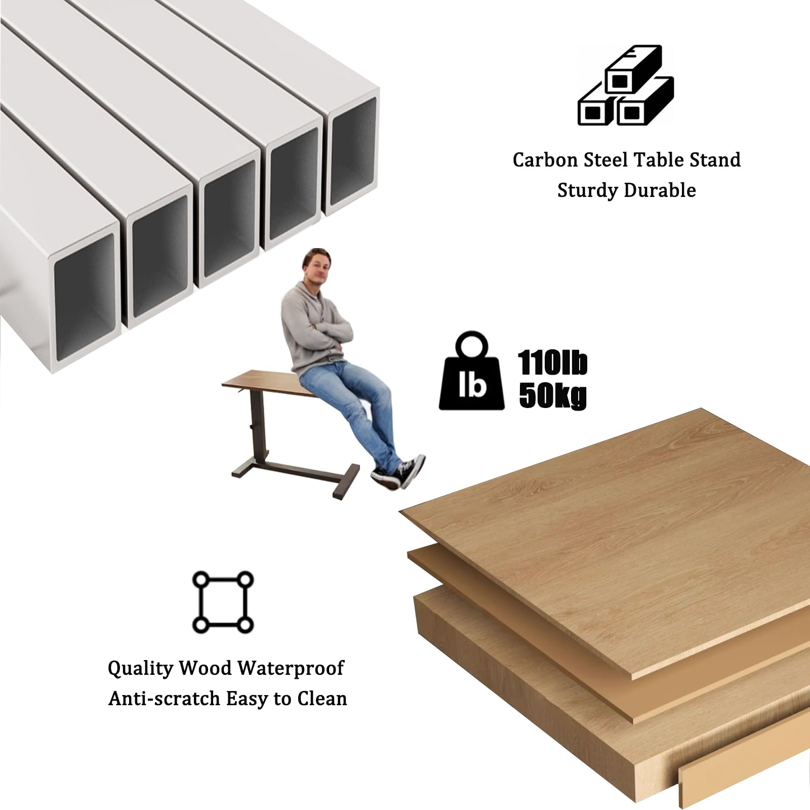 Adjustable Overbed Table with USB & Power Outlet - Mobile Standing Desk with Hidden Wheels, Cup Holder & Pneumatic Lift - White | Perfect for Laptops, Meals, Reading & Hospital Use at Home