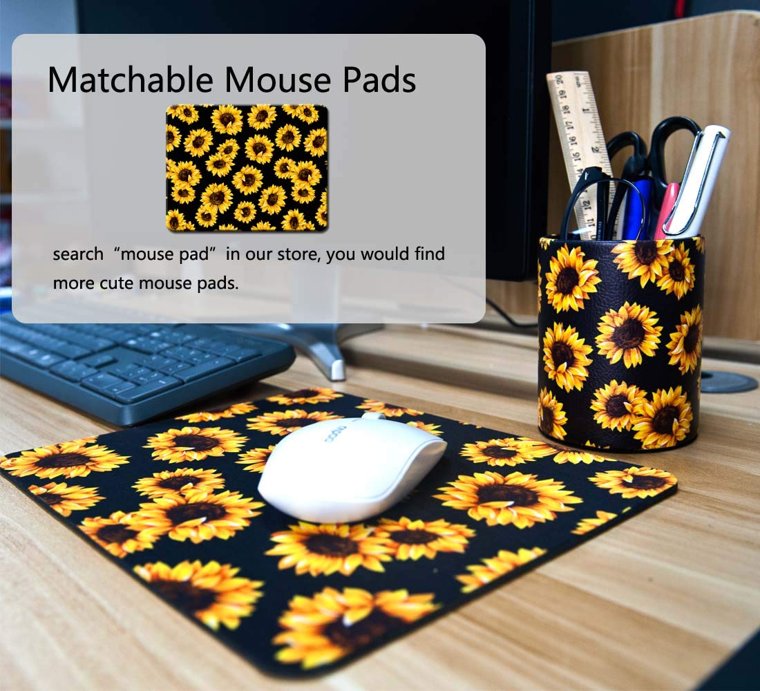 Sunflower Pen Holder & Pencil Organizer - Floral Desk Organizer for Women, Girls | Makeup Brush Holder | Perfect Gift for Office, Classroom, Home Decor (Black Sunflower Design) | Great for Workstations, Study Desks & Vanity Tables