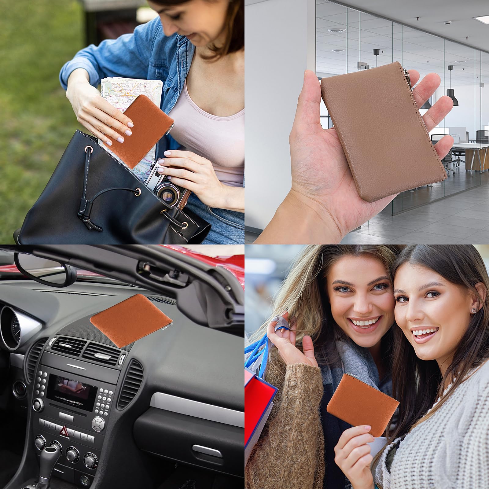 Giantree Small Wallet for Women - Cute PU Lychee Pattern Zipper Coin Purse, Mini Change Wallet for Girls & Ladies (Holds ID, Keys, Headphones, Lipstick) - 2Pcs Set (Beige & Brown) - Perfect for Everyday Use, Travel, and Gift Giving