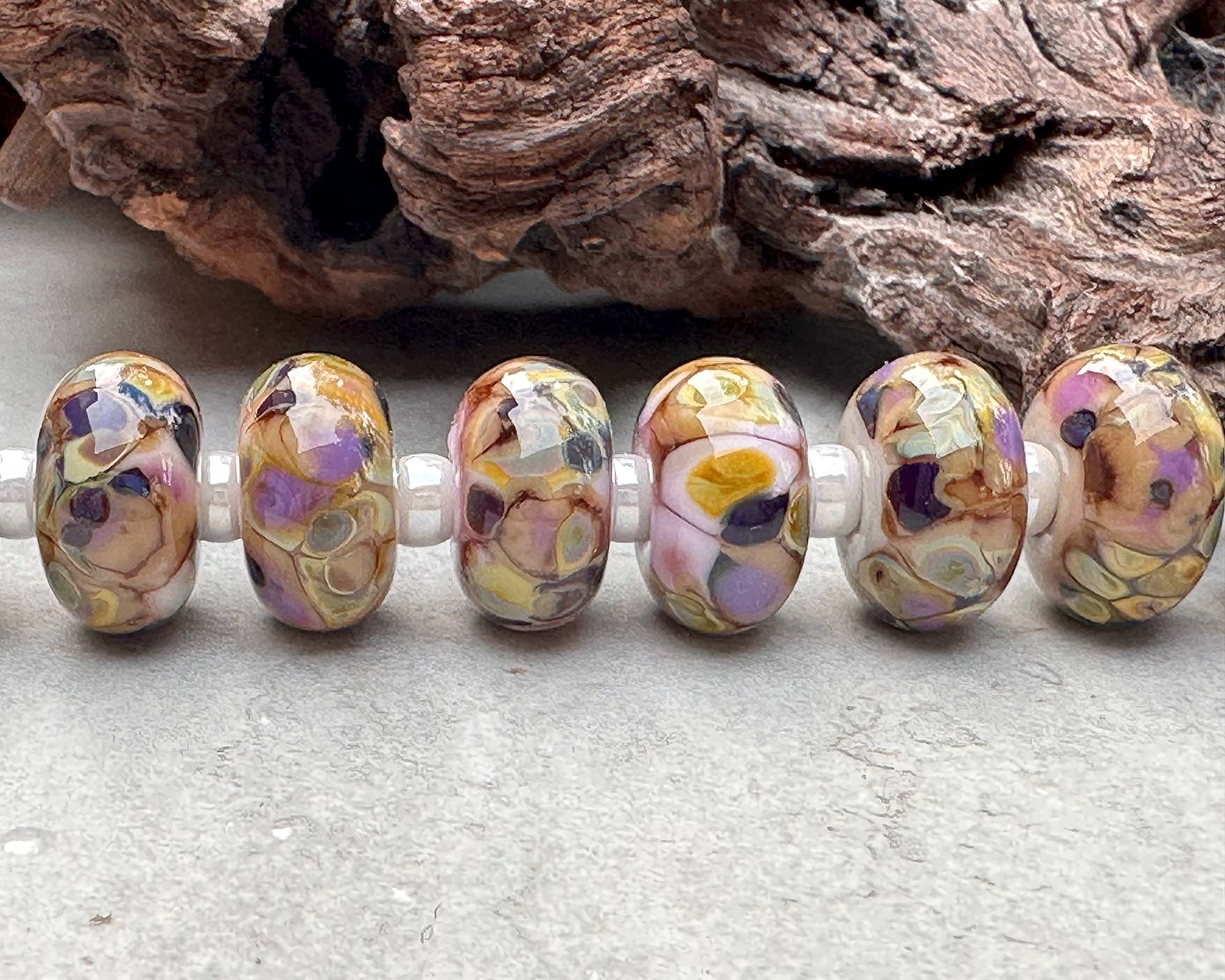 24-Piece Picasso Brown Mosaic Lampwork Glass Beads Set for Jewelry Making - DIY Bracelet, Necklace & Craft Projects - SRA Certified Artisan Beads