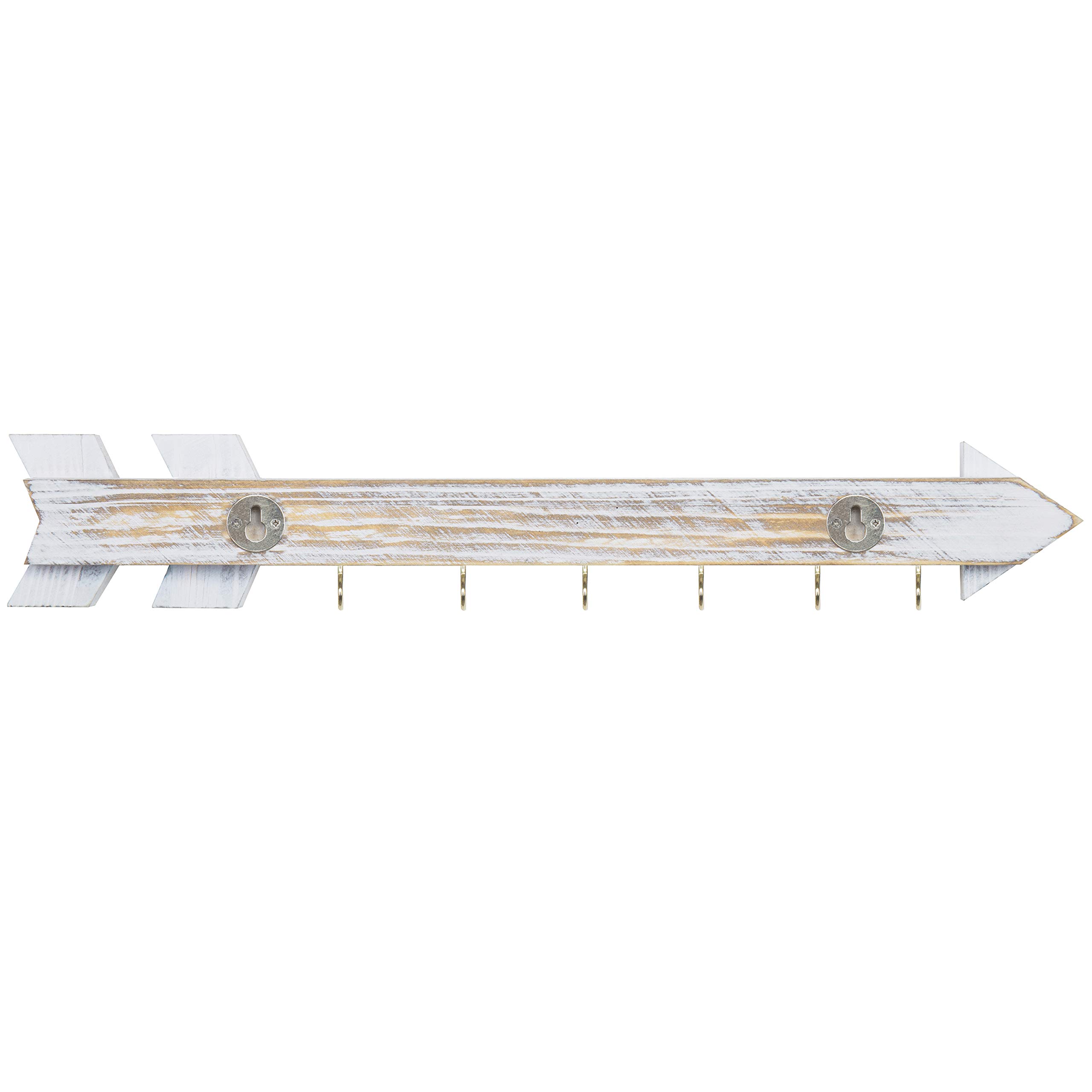 MyGift Whitewashed Wood Wall Jewelry Organizer - Arrow Design Necklace Hanging Rack with 6 Hooks | Perfect for Bedroom, Bathroom & Closet Organization | Space-Saving Jewelry Storage Solution
